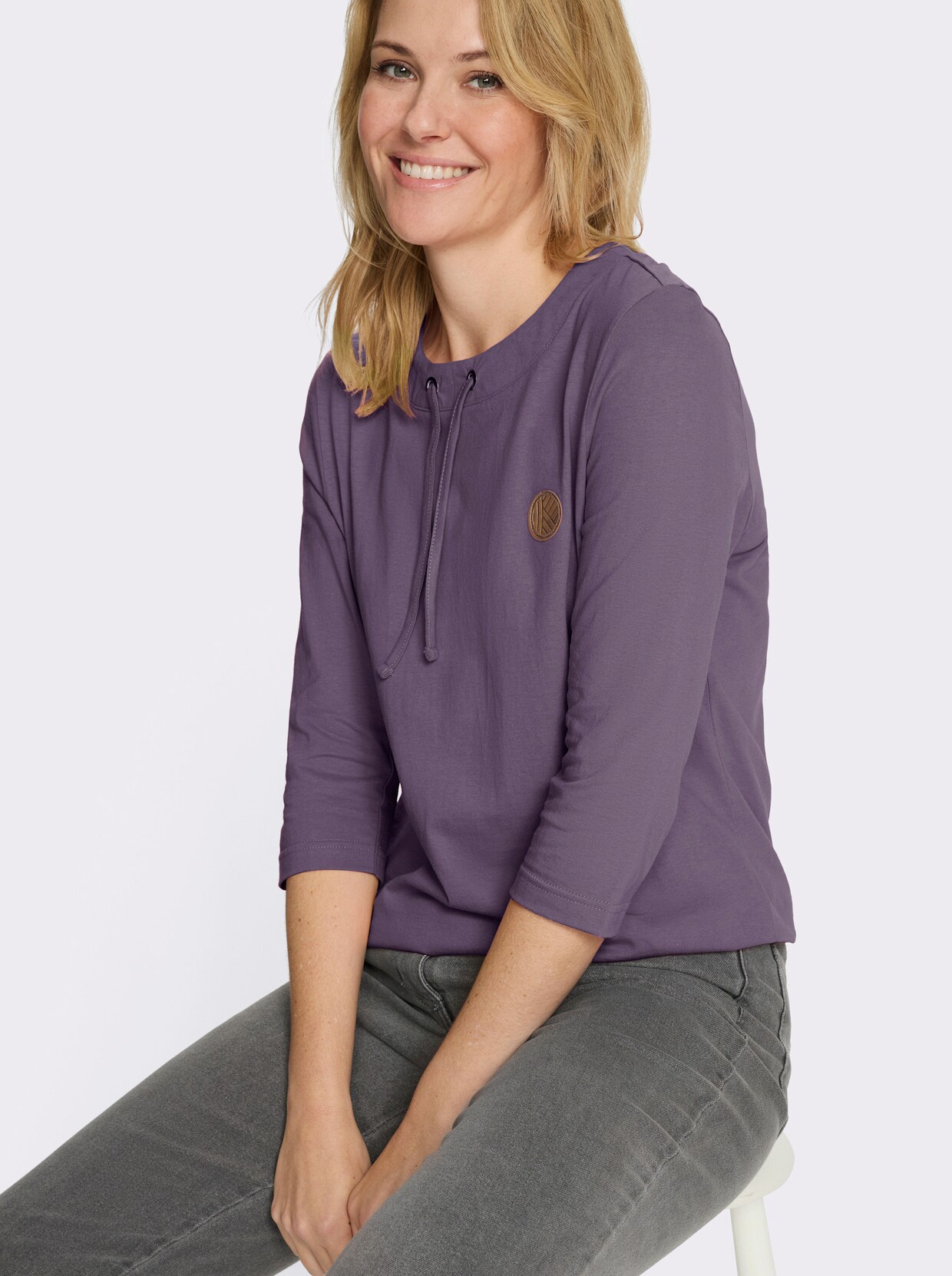 3/4-Arm-Shirt mit Tunnelzug am Rundhals-Ausschnitt - feige