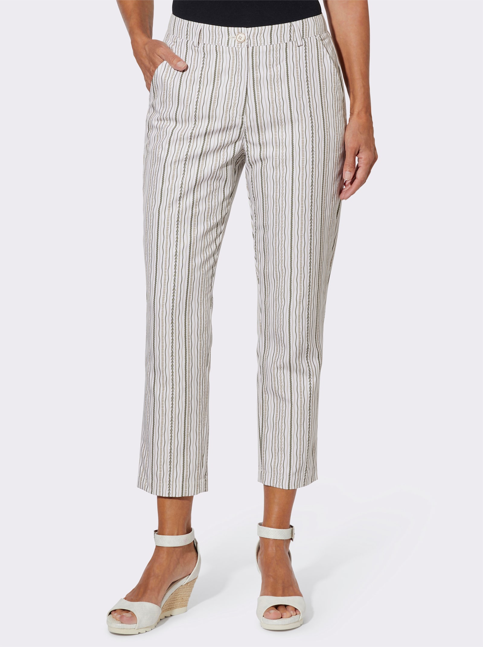 7/8-broek met streepprint - ecru/sesam gestreept