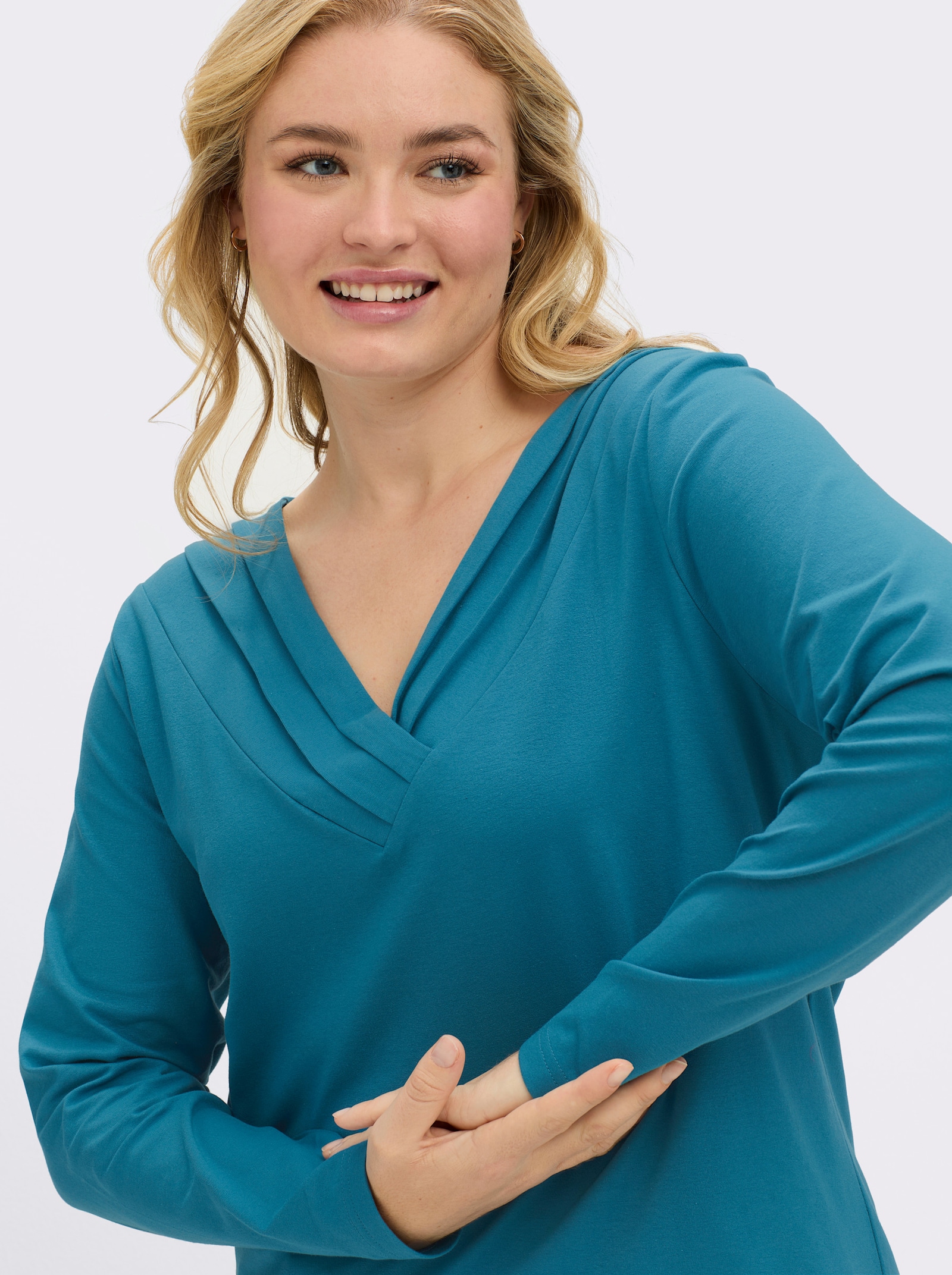 sheego by Joe Browns Langarmshirt mit V-Ausschnitt - topas