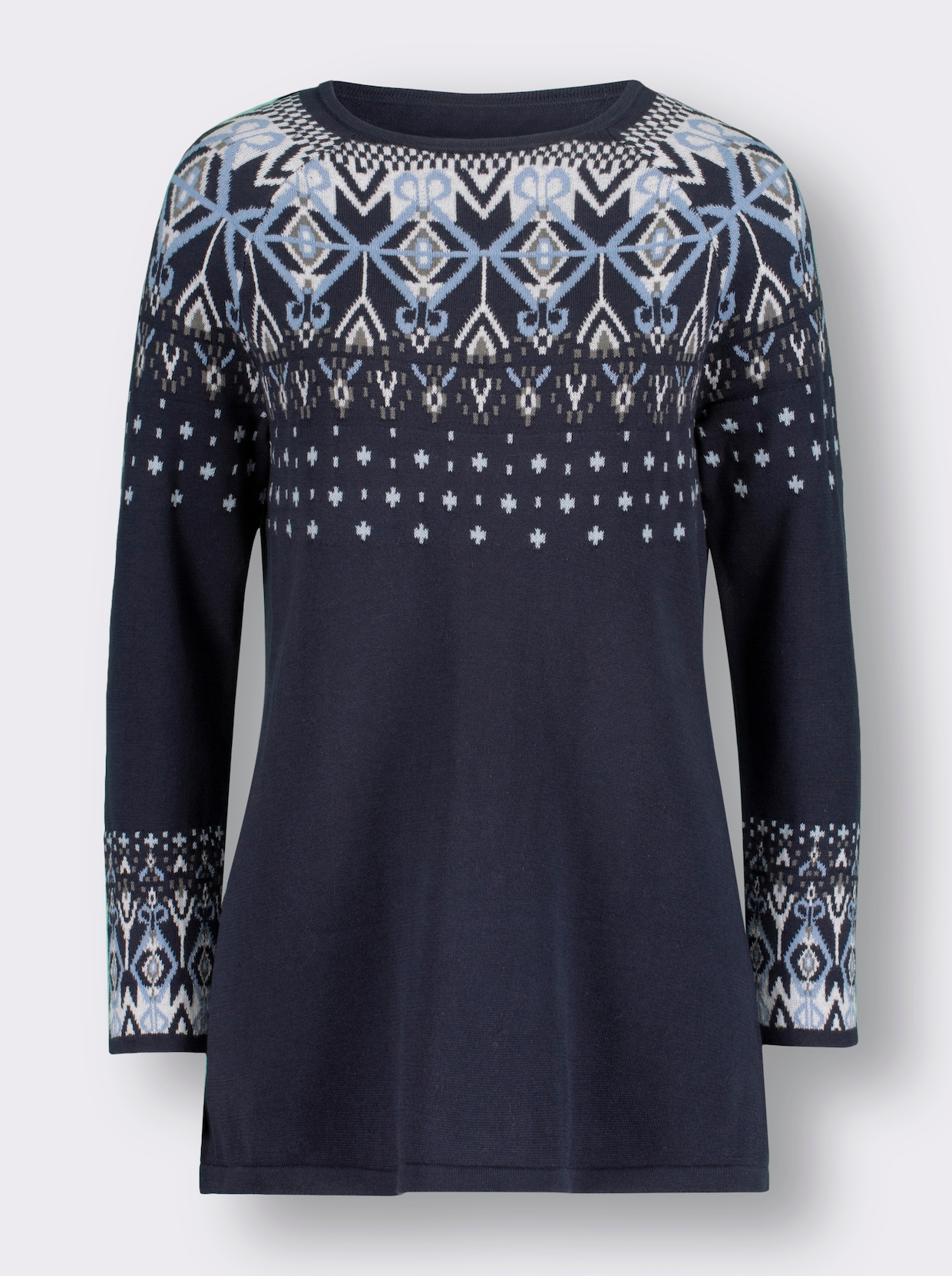 Pullover met ronde hals - marine/bleu gedessineerd