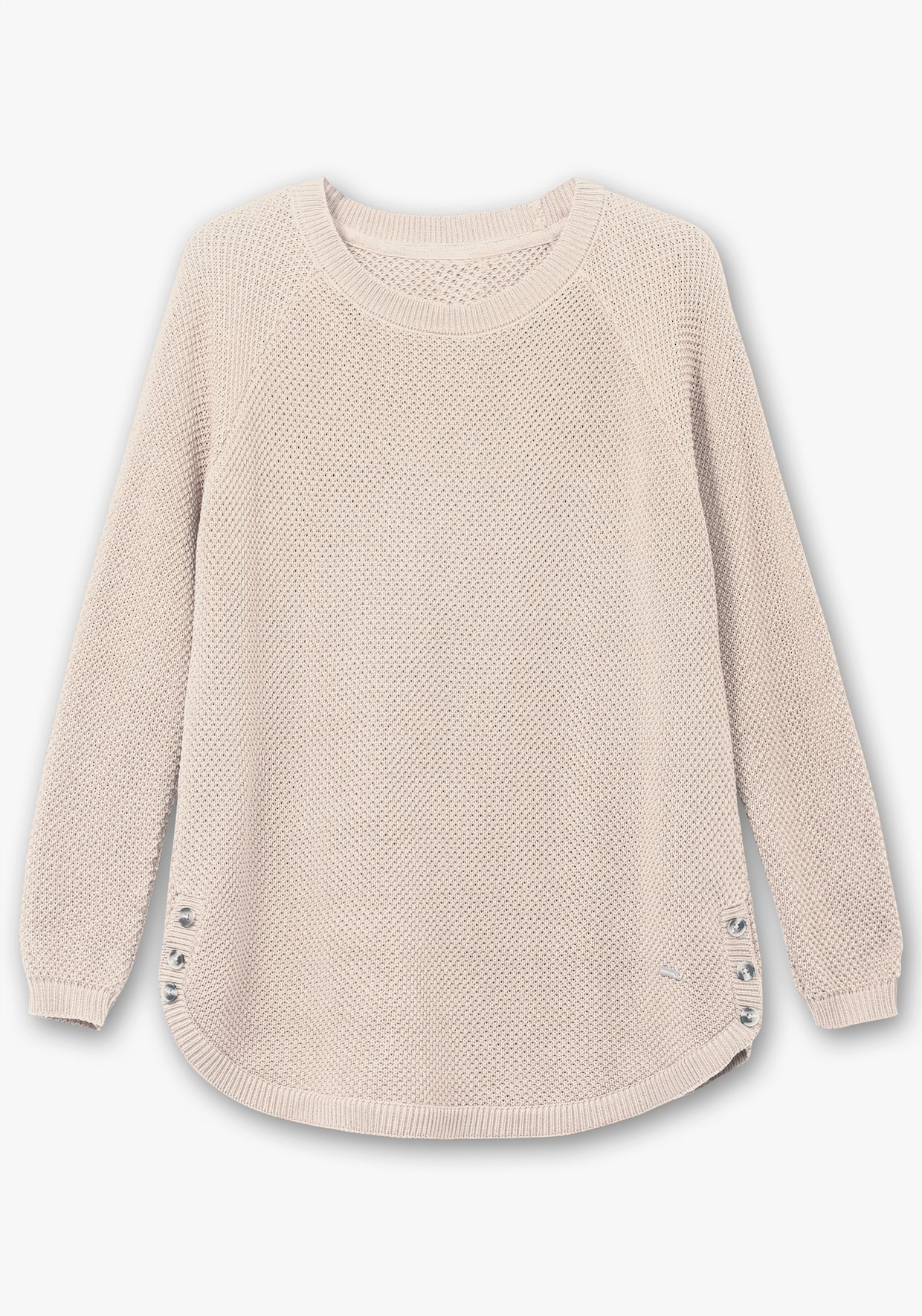 Rundhalspullover mit abgerundetem Saum - elfenbein