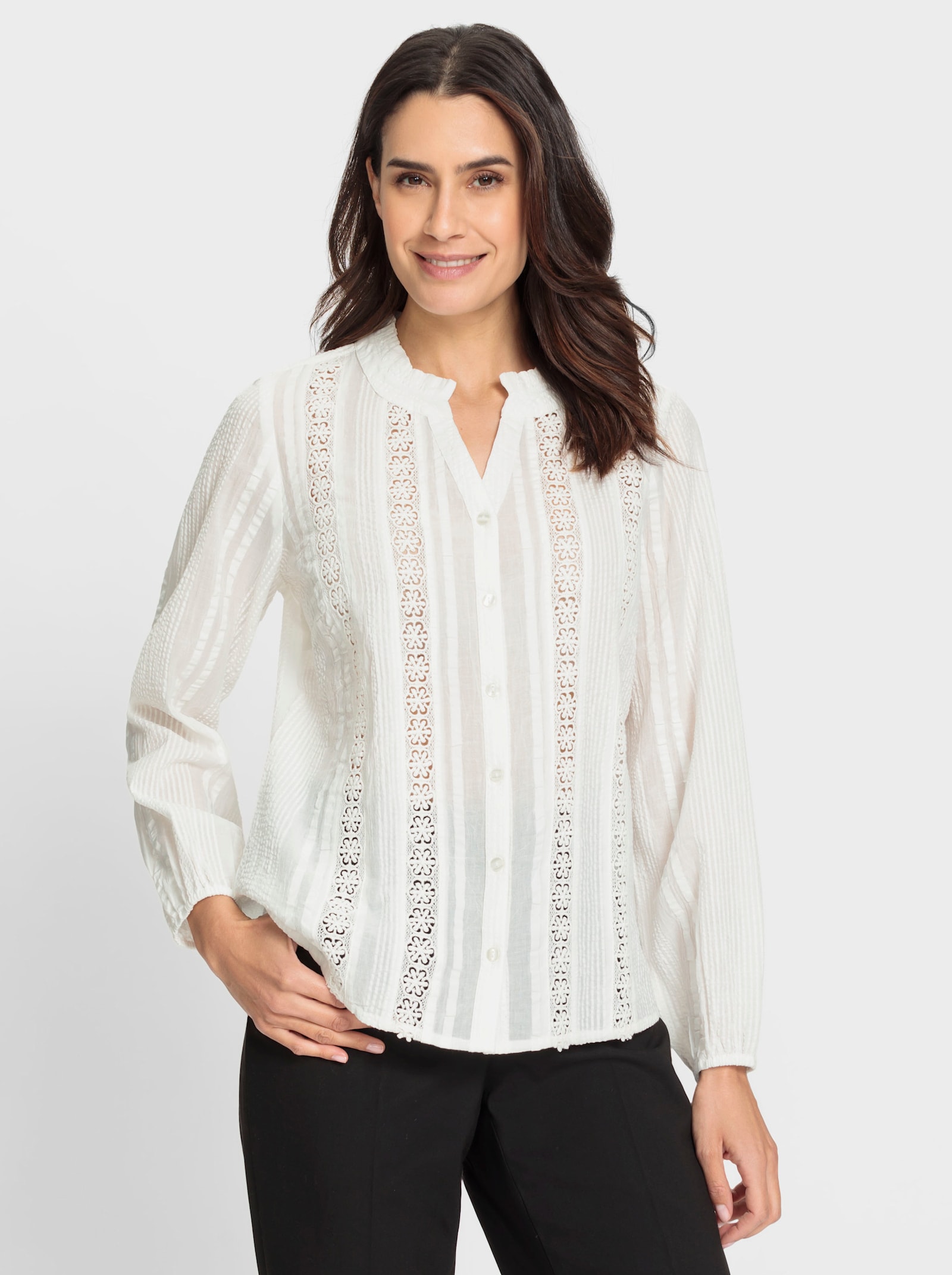 Kanten blouse met stolpplooi achter - ecru