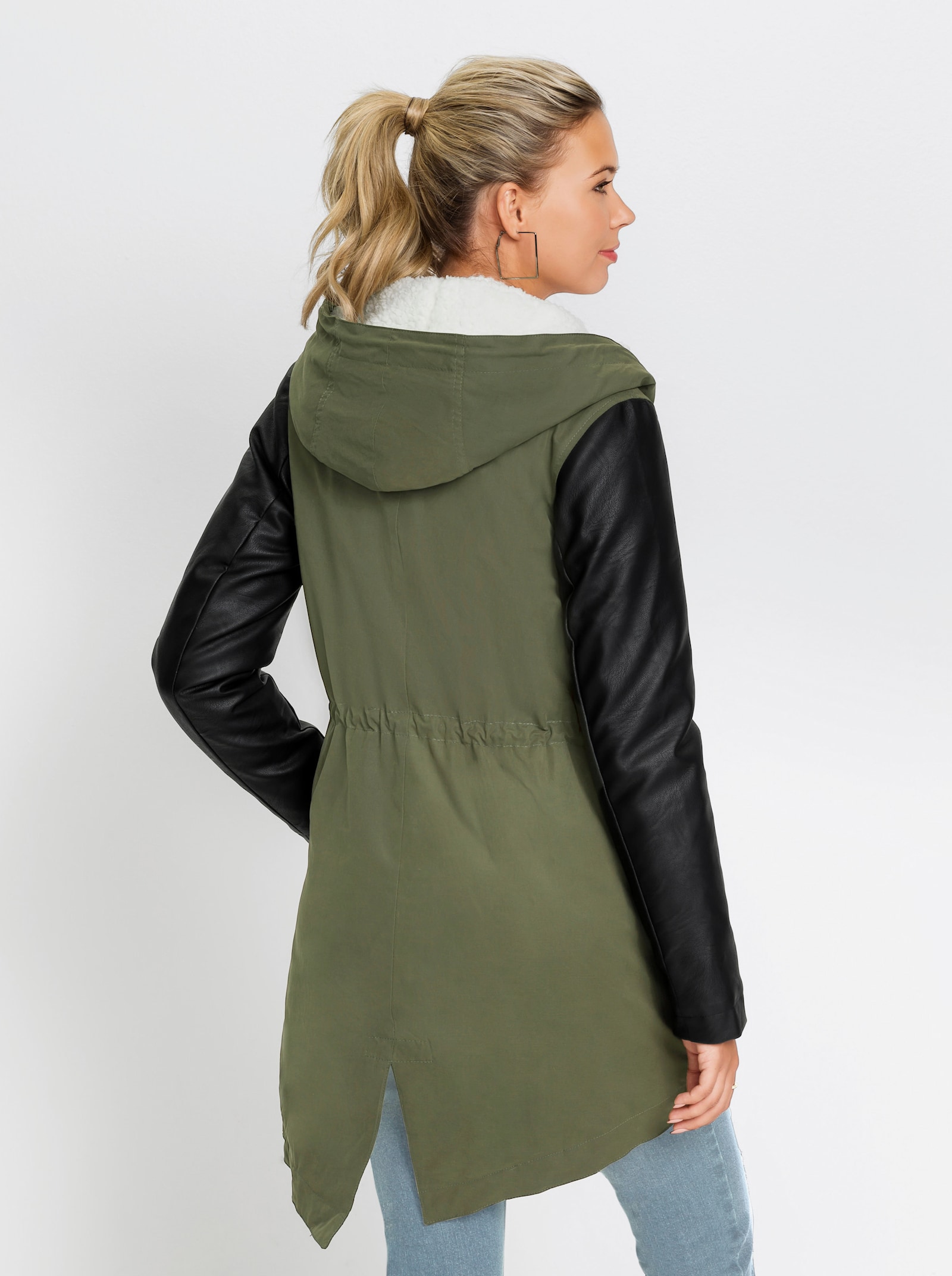 Parka mit Ärmeln in Leder-Optik - khaki-schwarz
