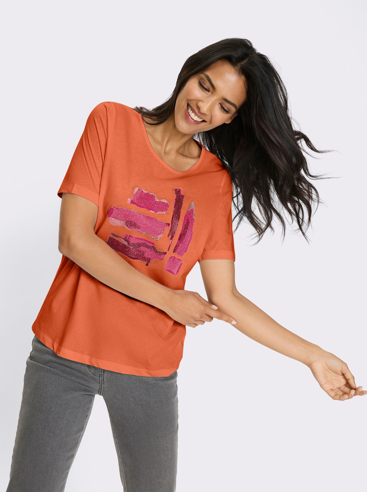 Kurzarmshirt - orange-fuchsia