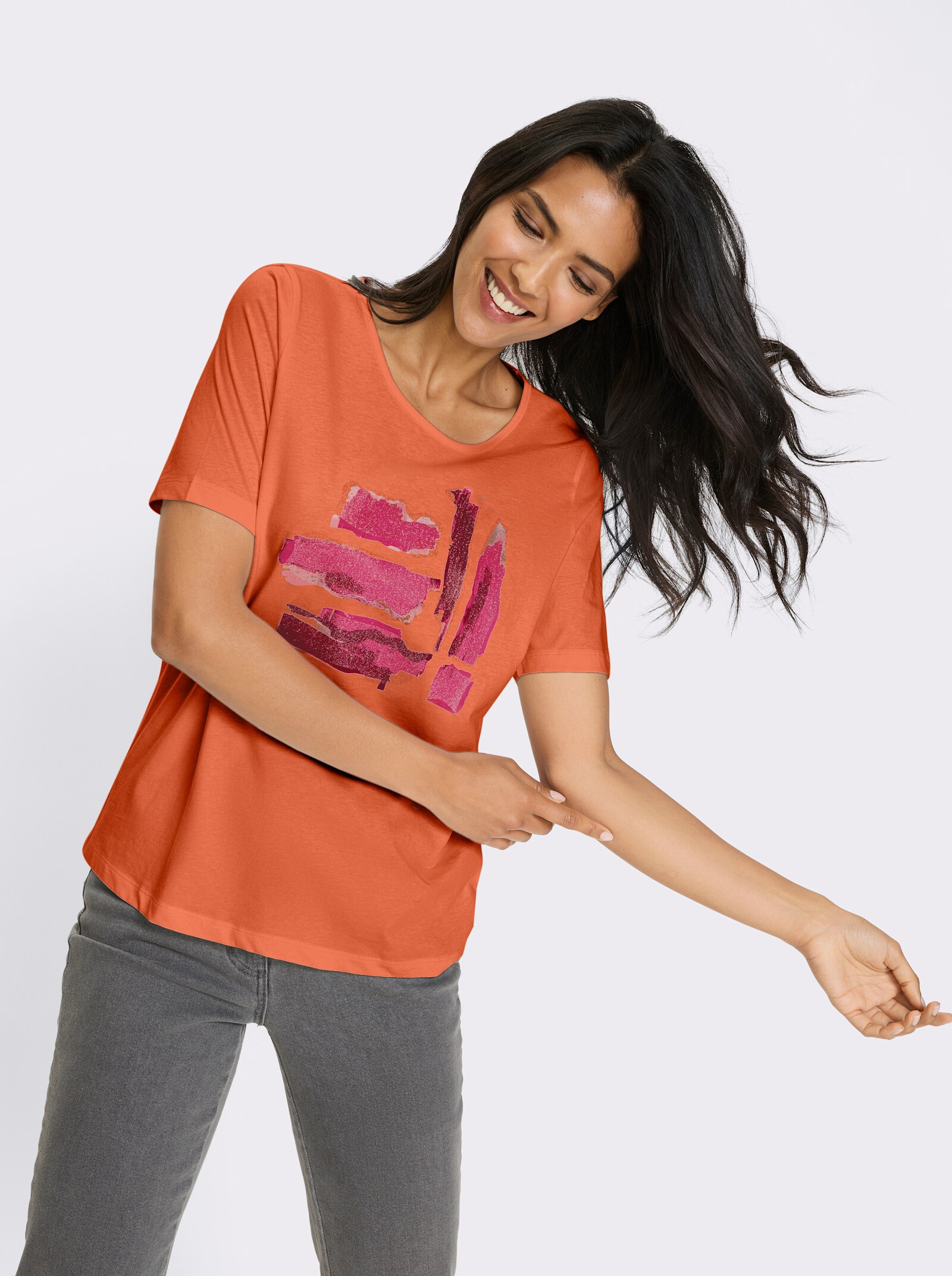 Shirt met korte mouwen en zilverkleurige accenten - oranje/fuchsia