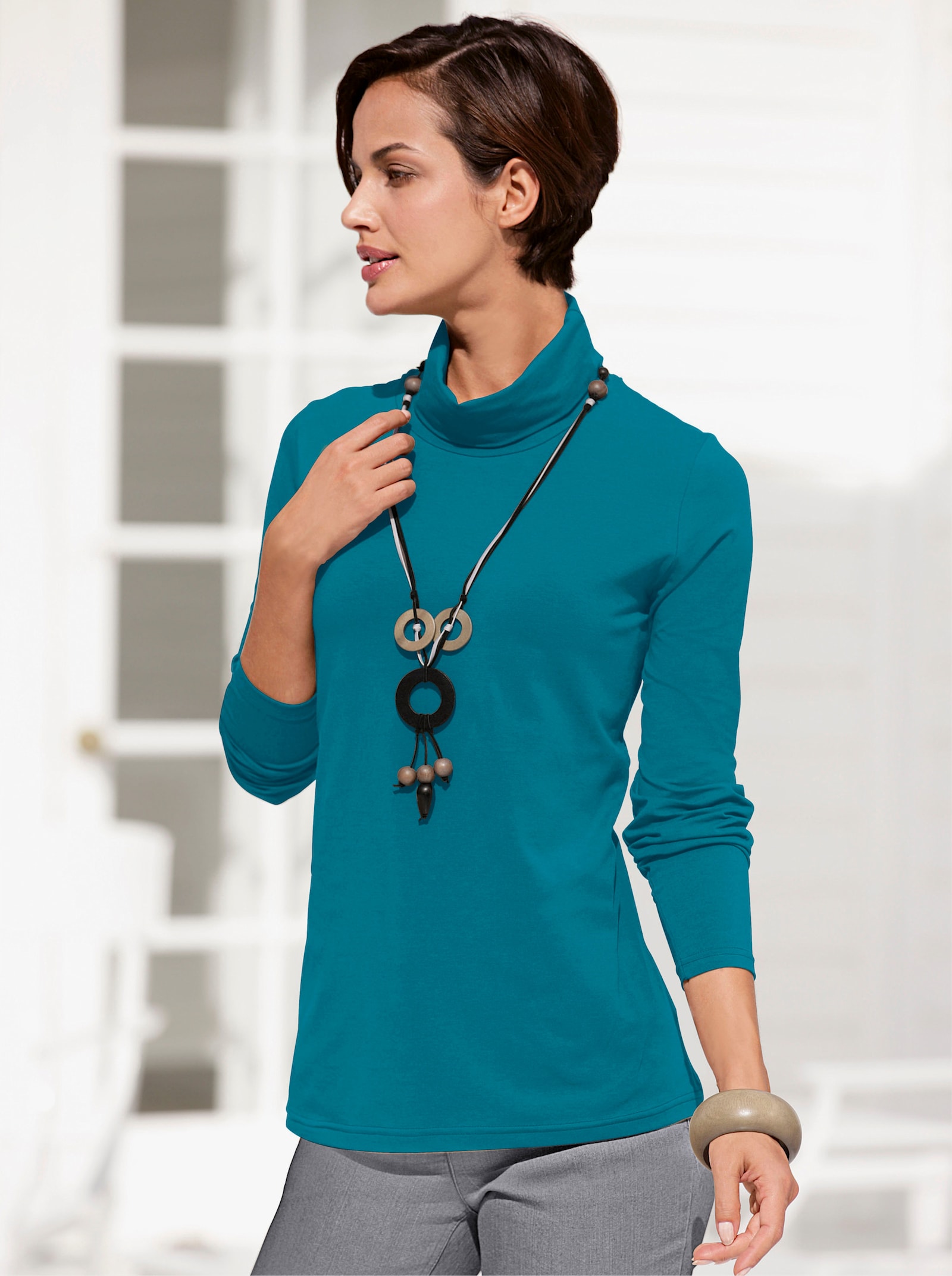 Rollkragenshirt mit langen Ärmeln - petrol