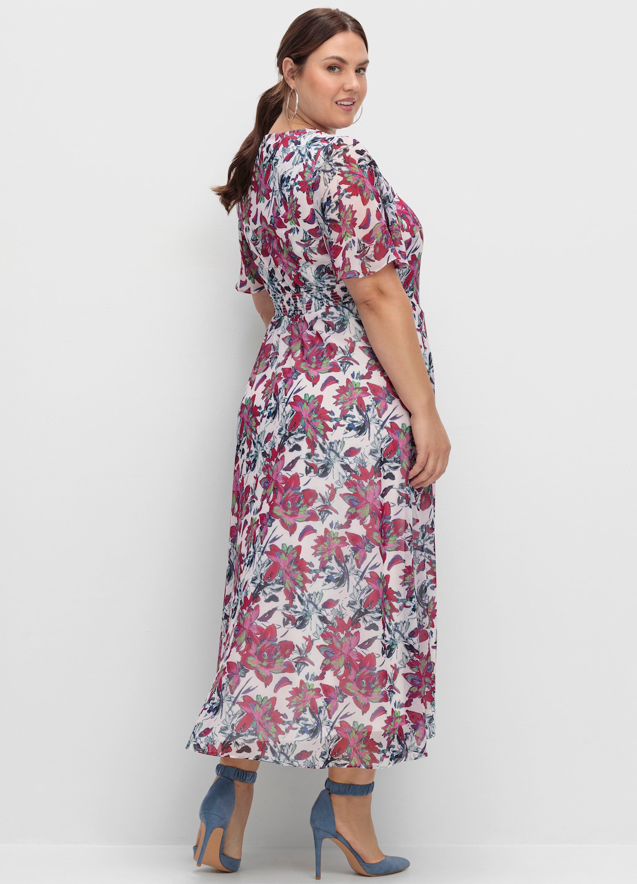 sheego Chiffon jurk - bessenrood gedessineerd