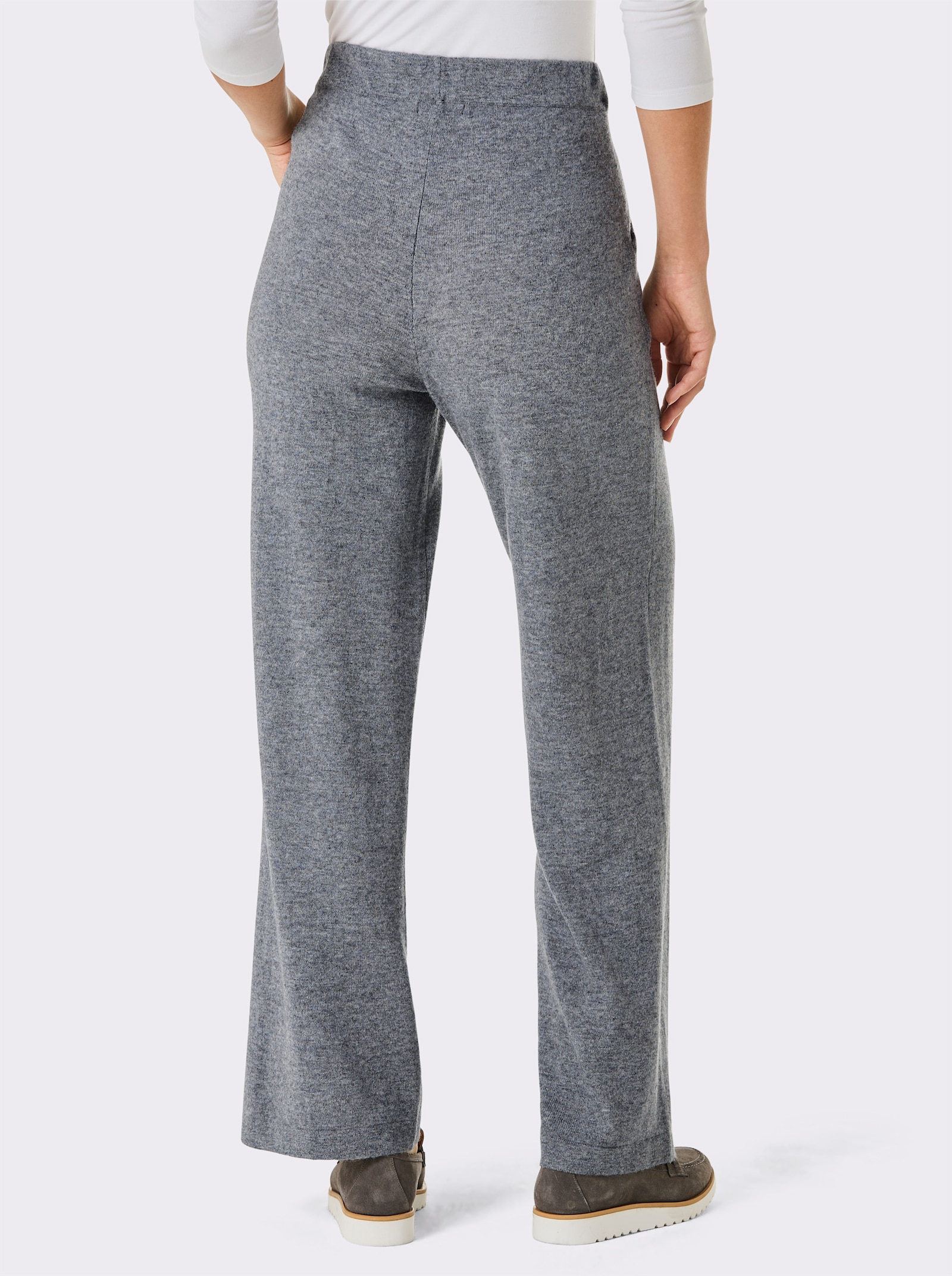 CREATION L PREMIUM Gebreide broek met 90% scheerwol en 10% kasjmier - rookblauw/steengrijs gemêleerd