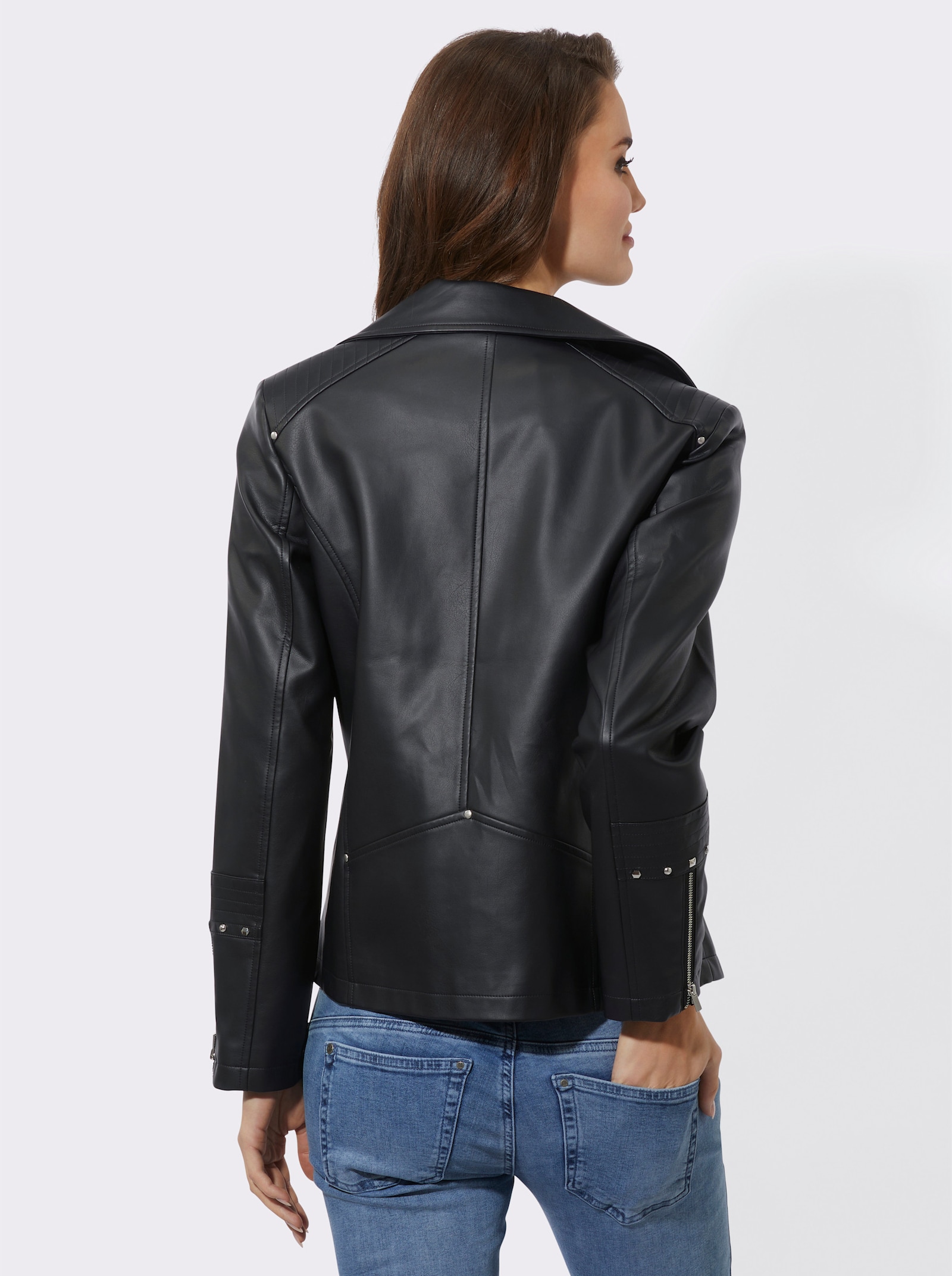 Lederimitatjacke im Biker-Look - schwarz