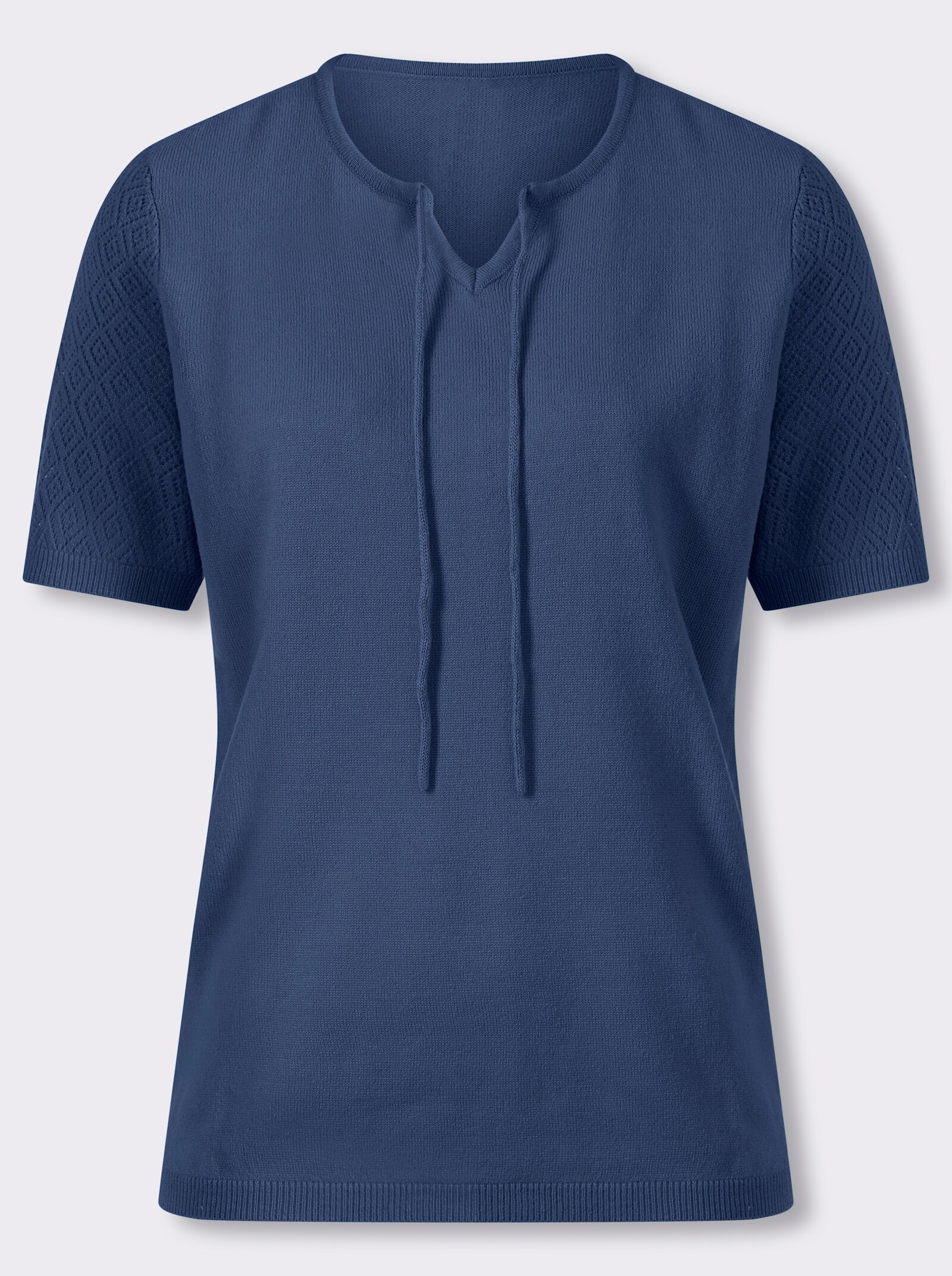 Kurzarmpullover mit Ajourmuster - jeansblau