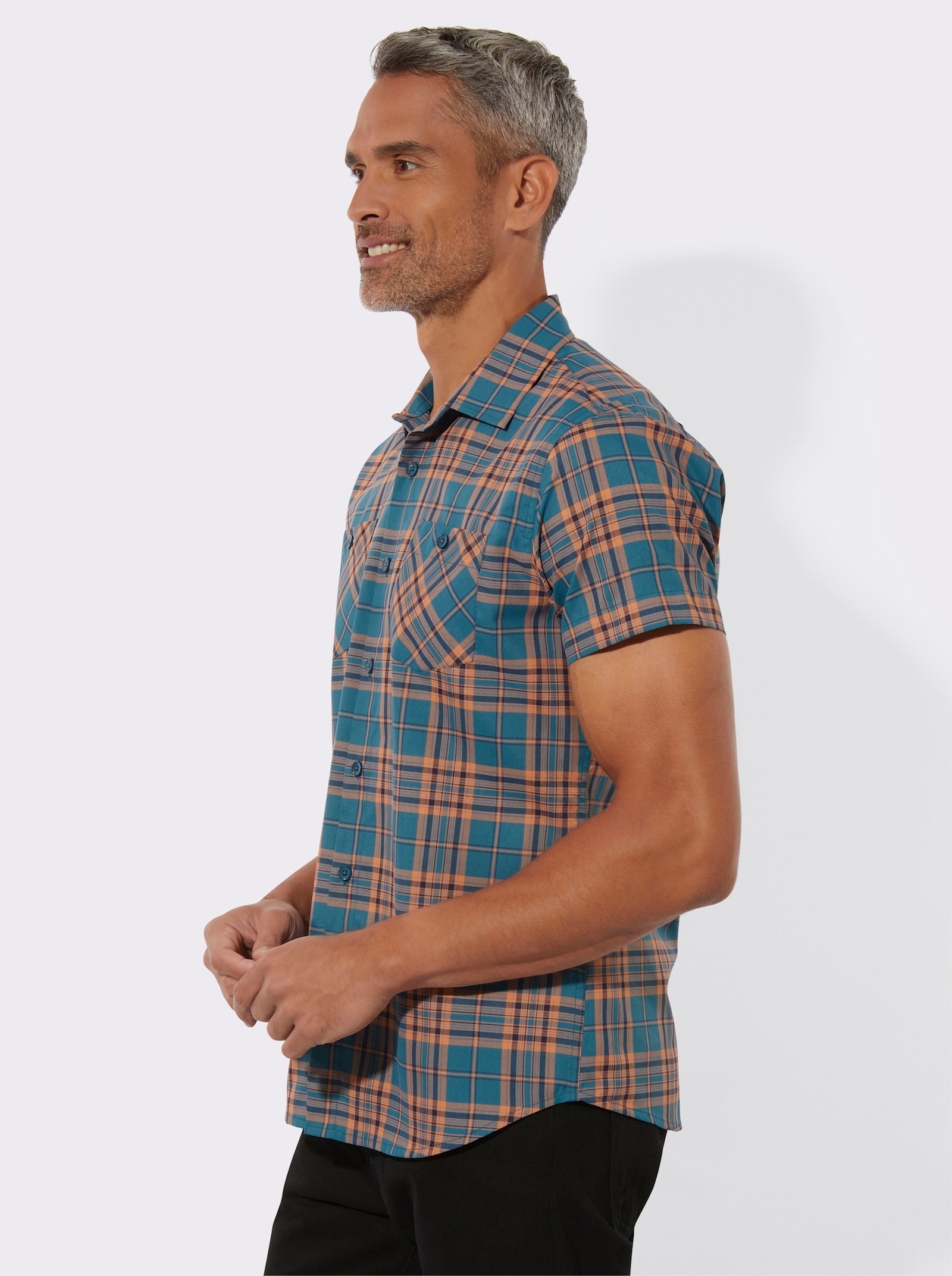 Kurzarmhemd mit Brusttaschen - topas-grau-kariert