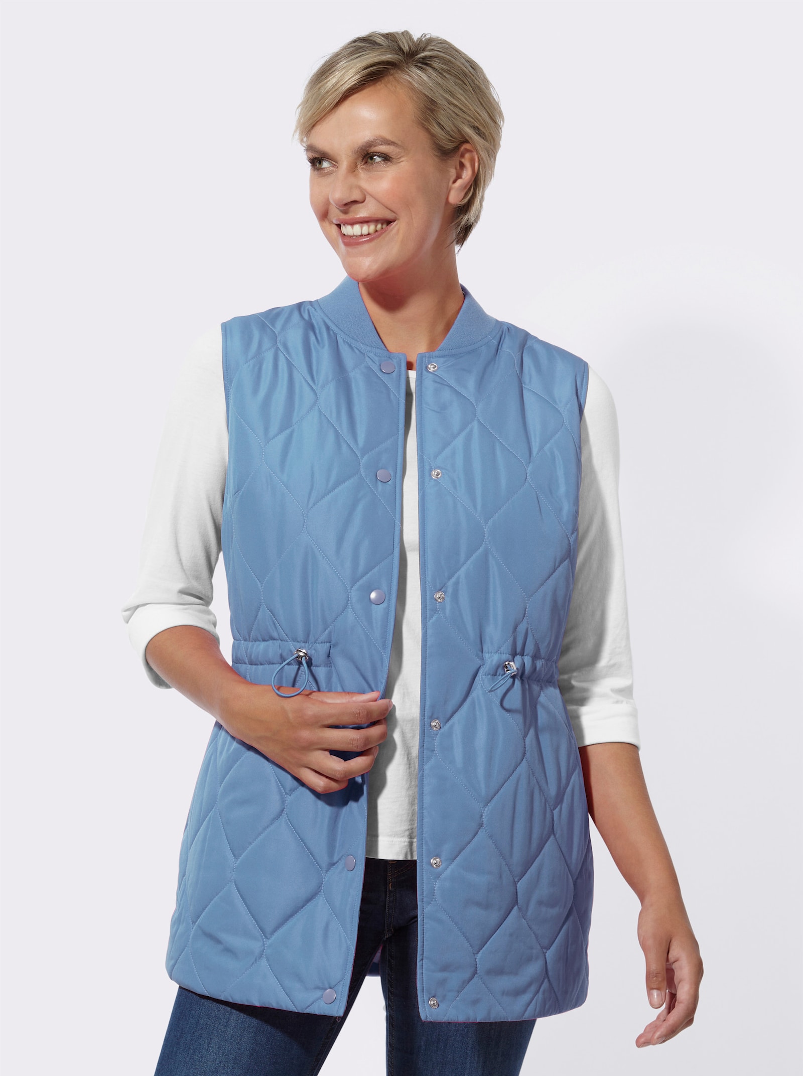 Longweste mit Taillenregulierung - mittelblau