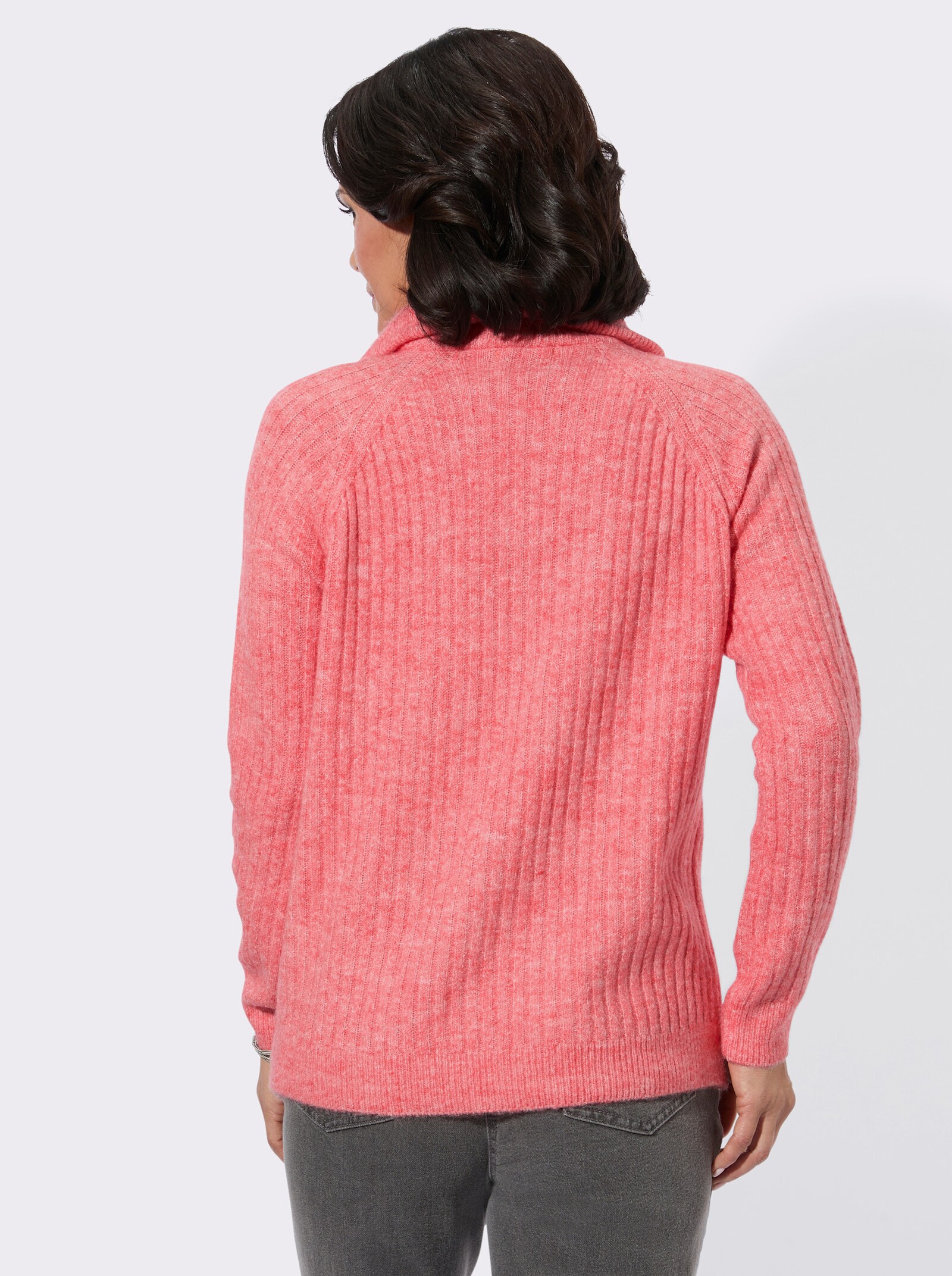 Schipperstrui van ribtricot - grapefruit gemêleerd