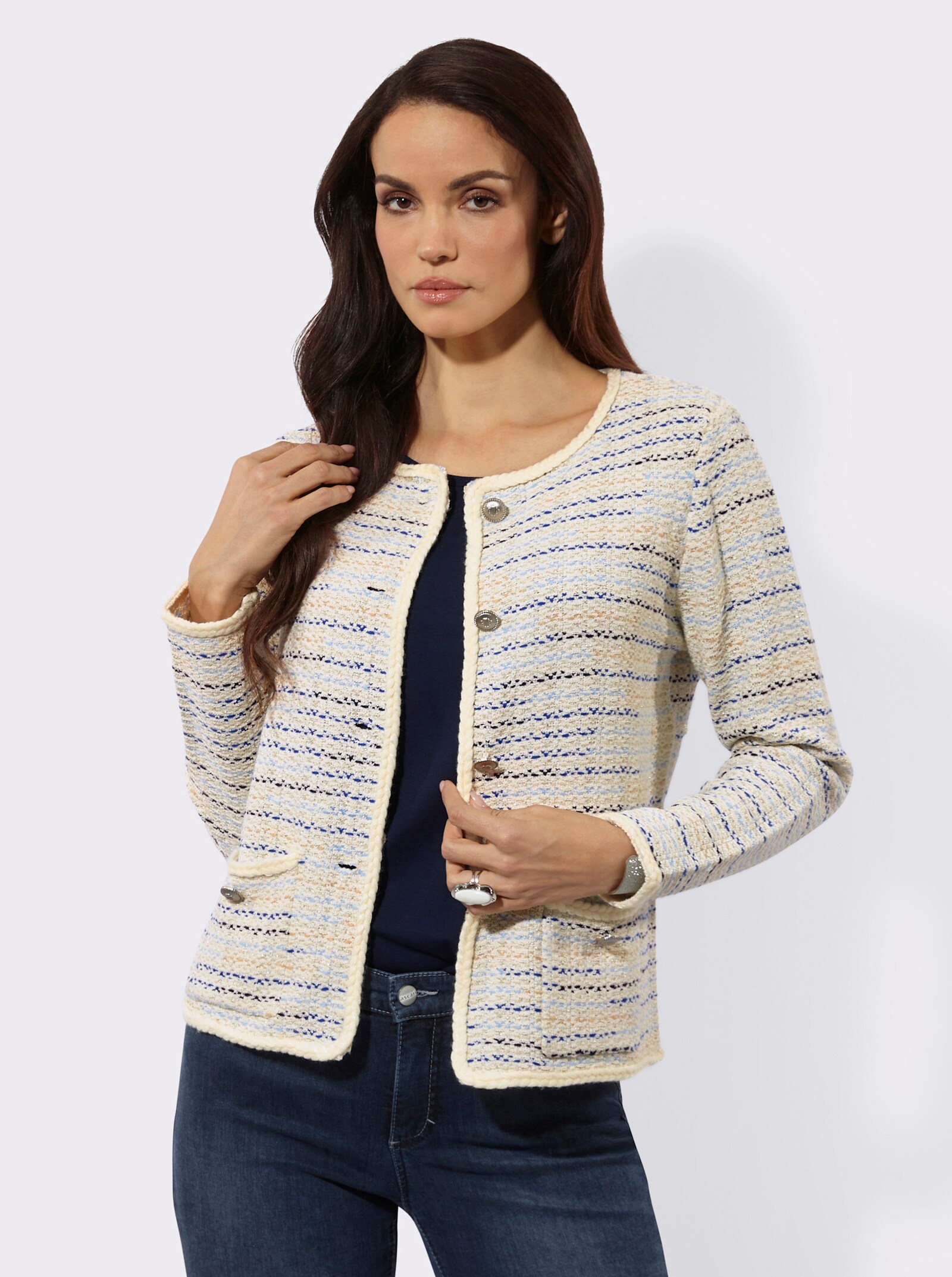 Cardigan in Bouclé-Optik - champagner-marine-meliert