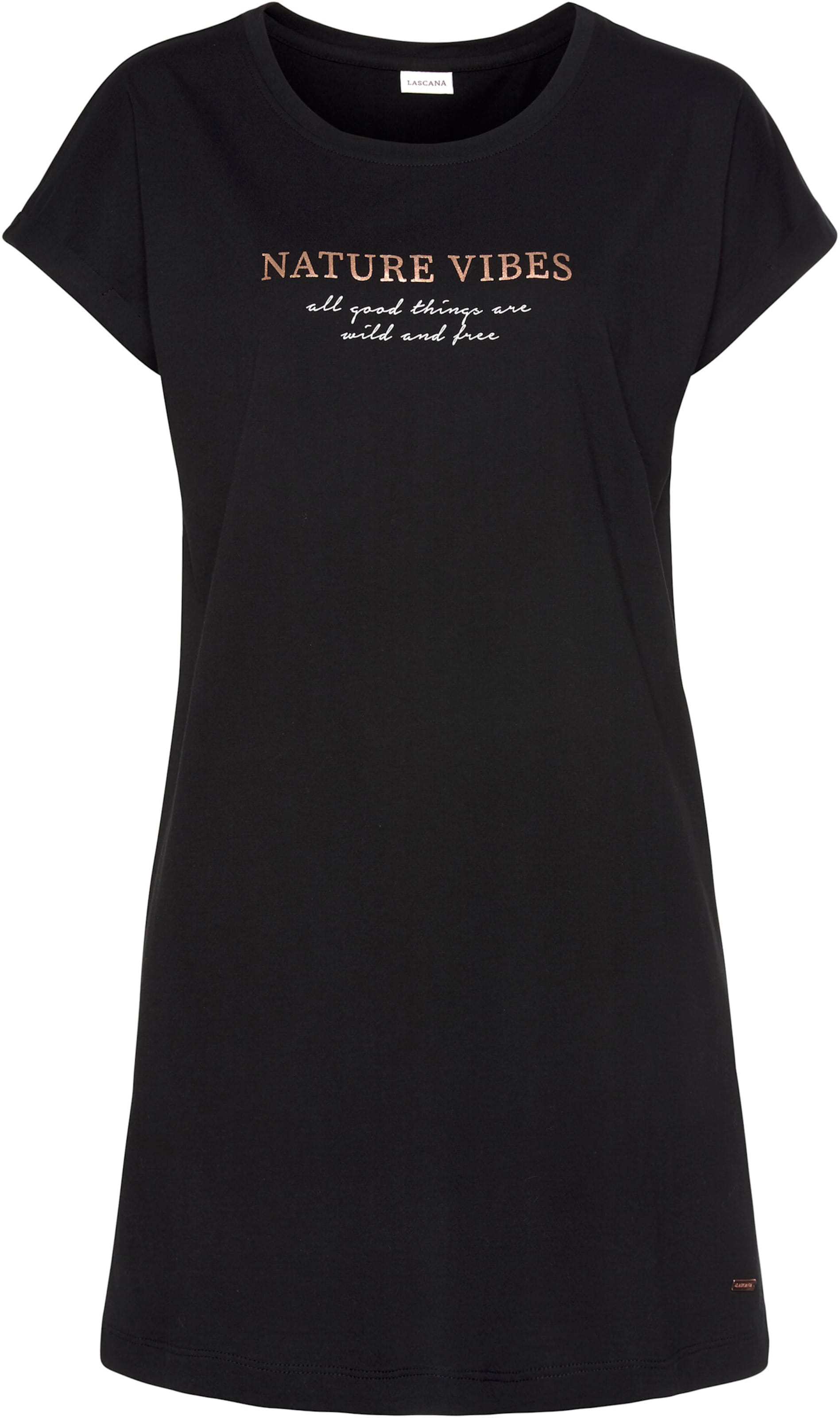 Mini Schwarz günstig Kaufen-Nachthemd in schwarz von LASCANA. Nachthemd in schwarz von LASCANA <![CDATA[Bigshirt vom Lascana mit kurzen, angeschnittenen Ärmeln. In Minilänge. Obermaterial: 50% Baumwolle (unterstützt Cotton made in Africa) , 50% Viskose]]>. 