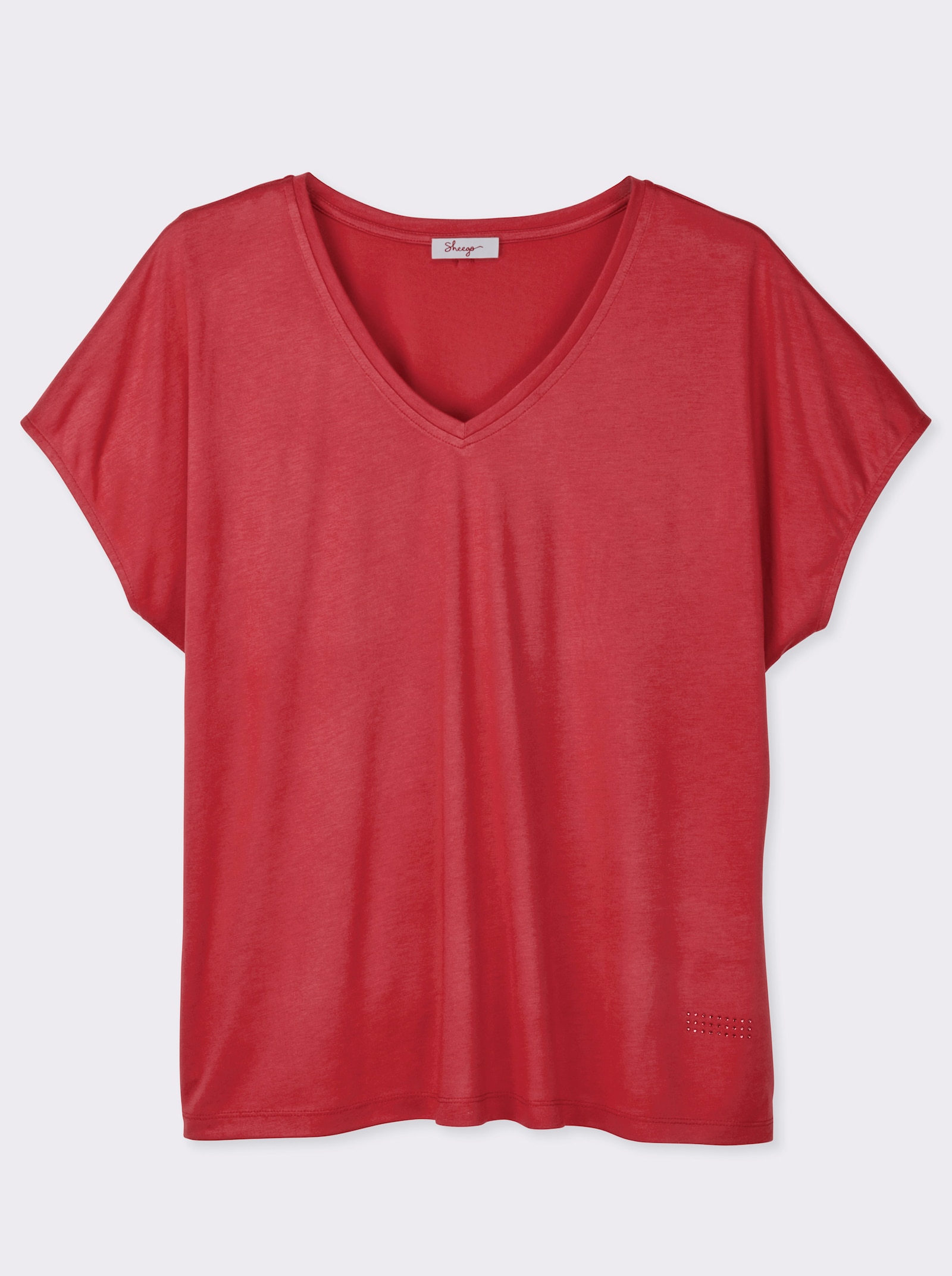 sheego V-Shirt mit Strass-Detail - erdbeere