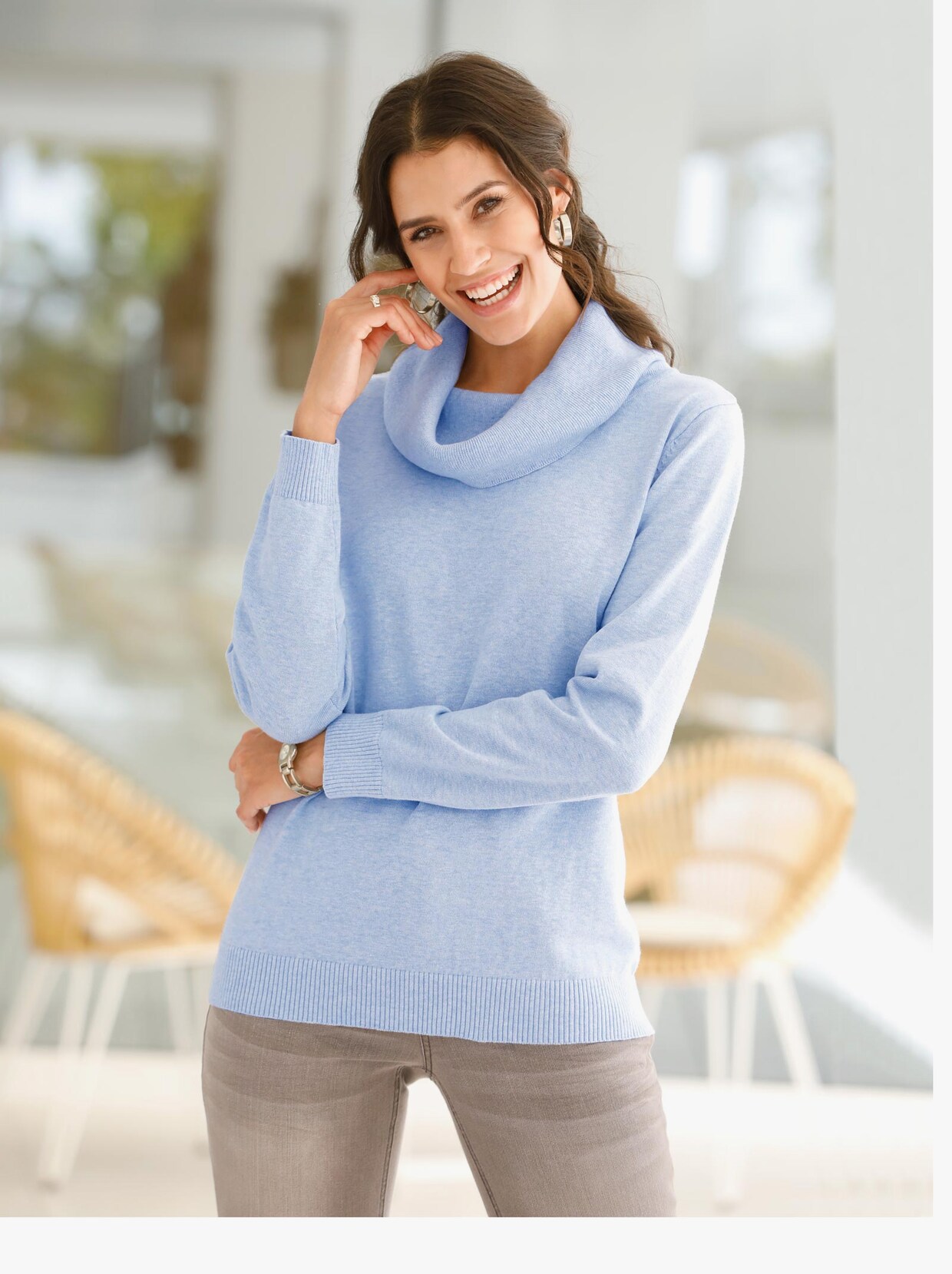 Langarm-Pullover - hellblau-meliert