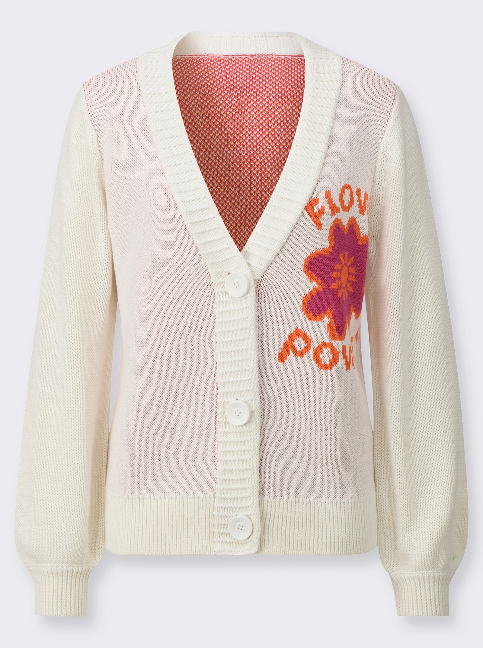 Strickjacke mit Flower Power-Motiv - ecru