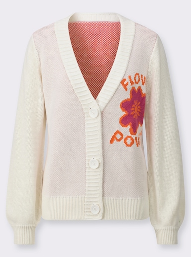 Strickjacke mit Flower Power-Motiv - ecru