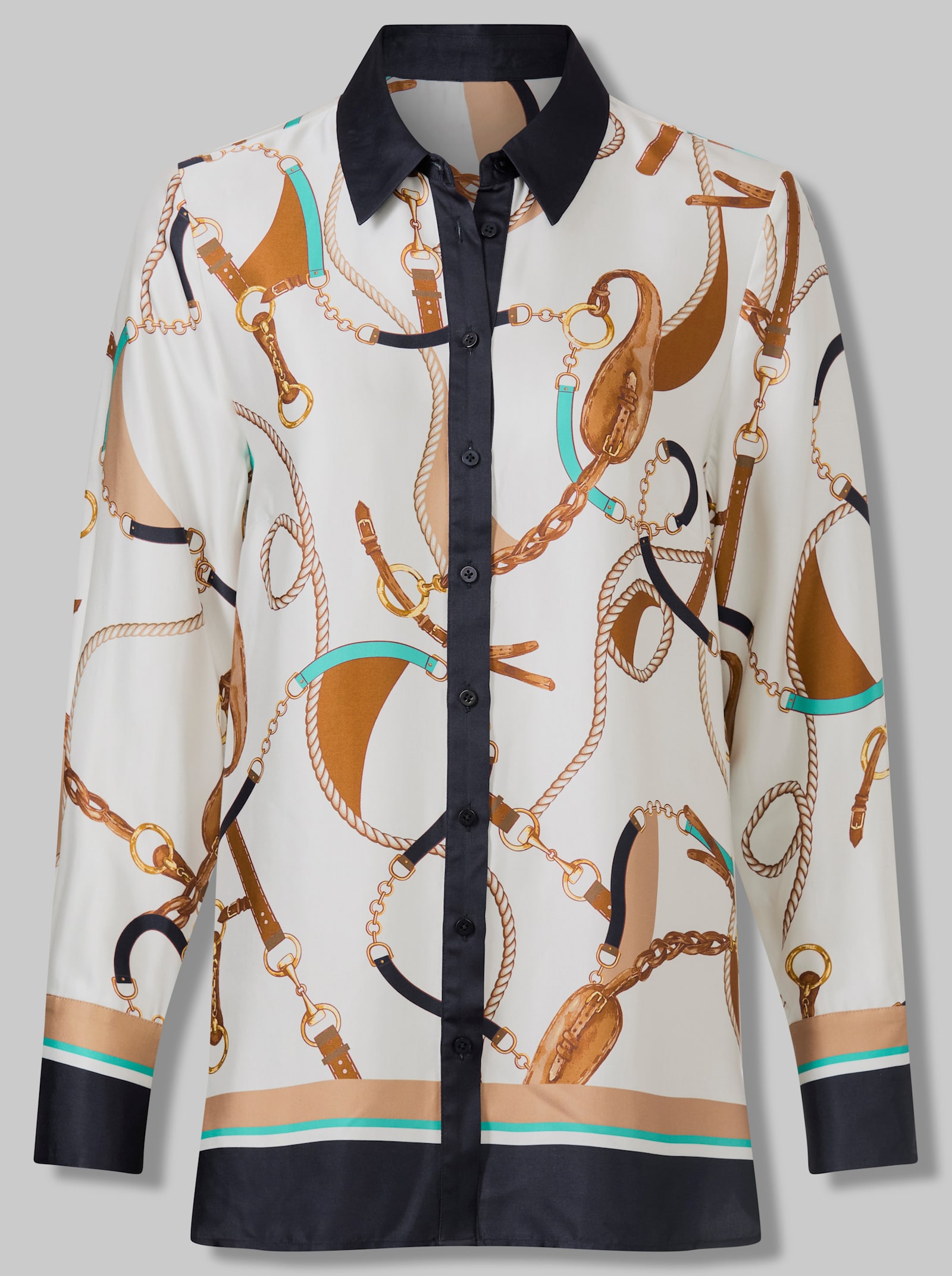 heine Satinbluse mit Ketten-Print - ecru-marine-bedruckt