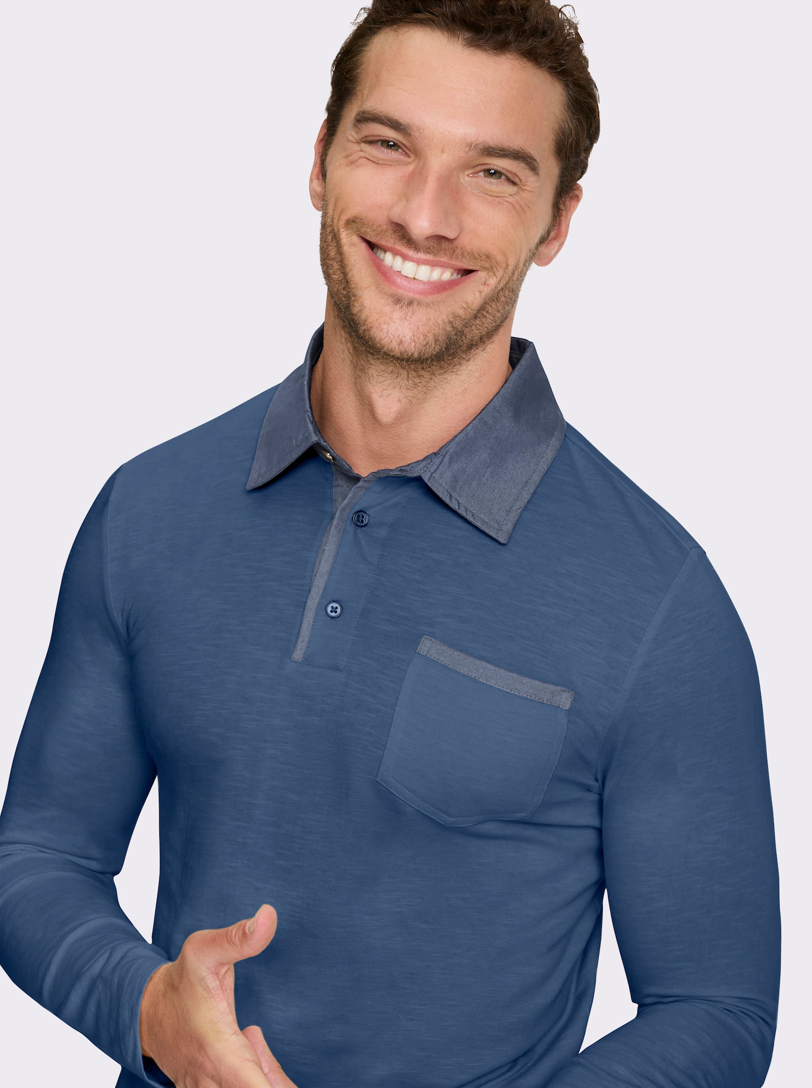 Marco Donati Langarmshirt mit Details in Denim-Optik - jeansblau