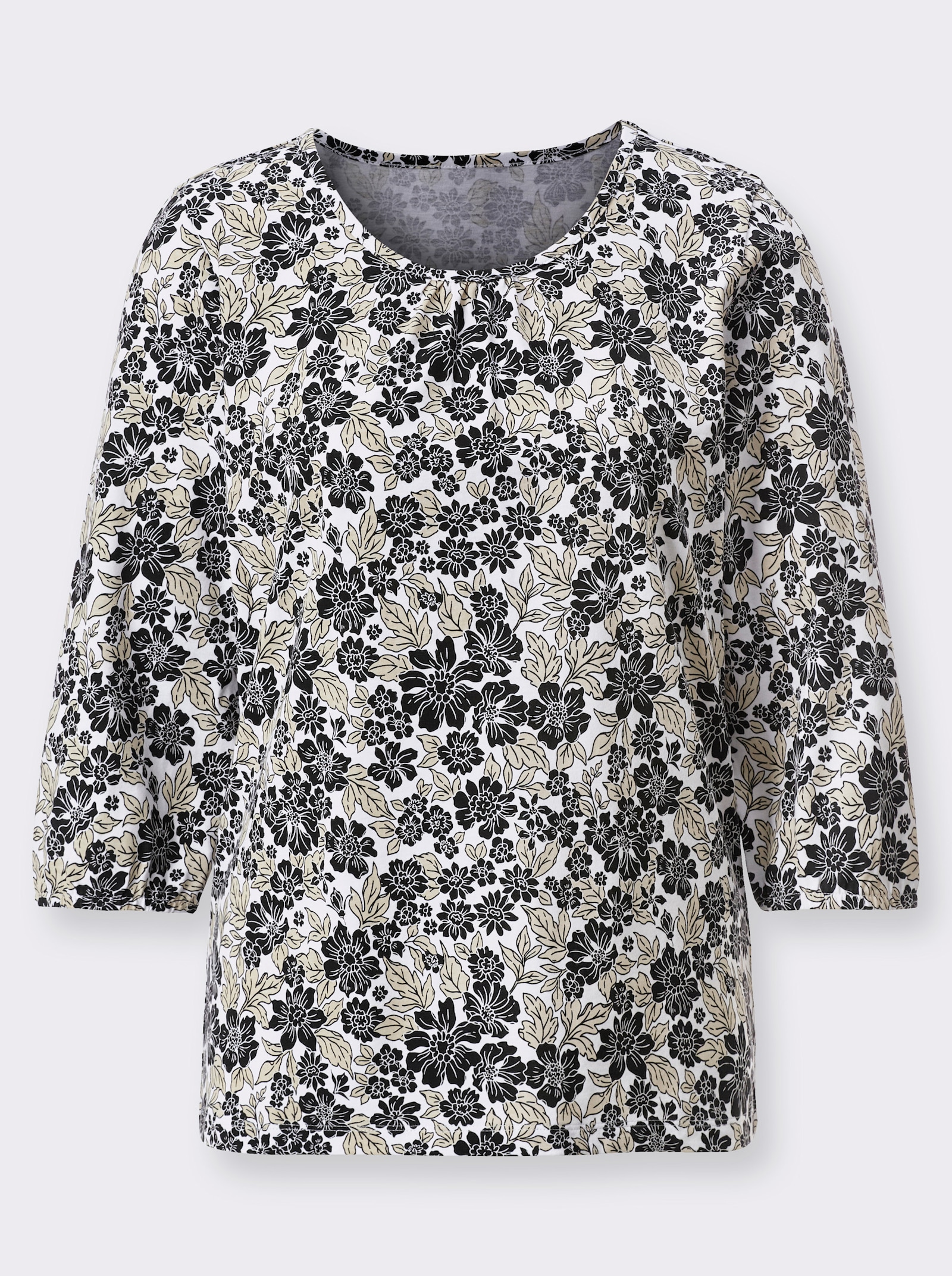 3/4-Arm-Shirt mit floralem Druck - weiss-schwarz-bedruckt