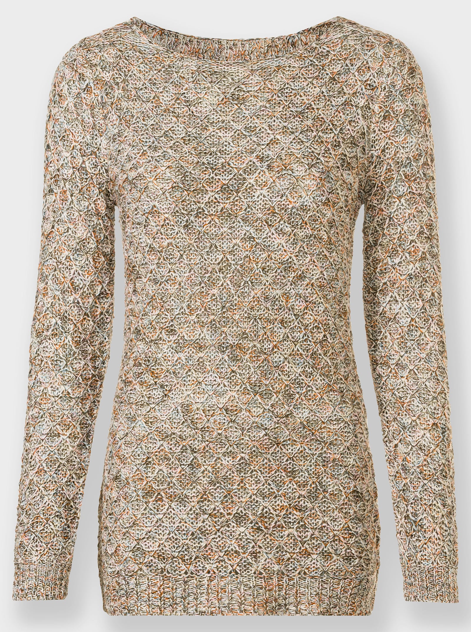 Rundhalspullover mit Multicolor-Garn - ecru-gemustert