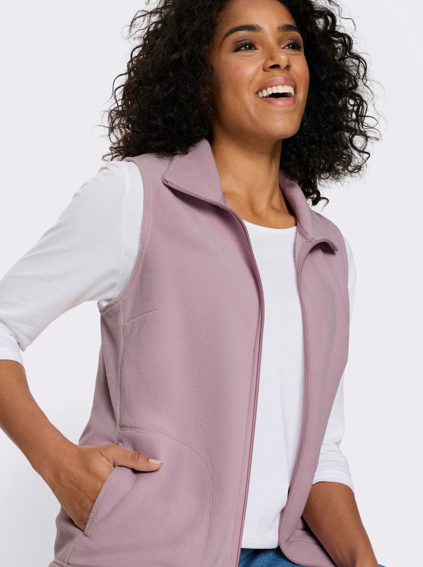 Fleecegilet met opstaande kraag - mauve