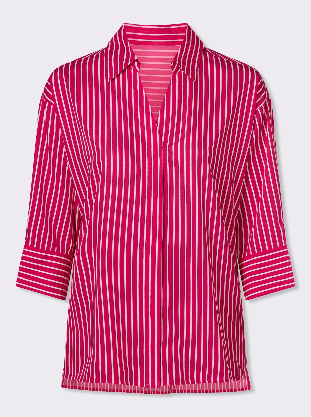 Longbluse - weiß-pink-gestreift
