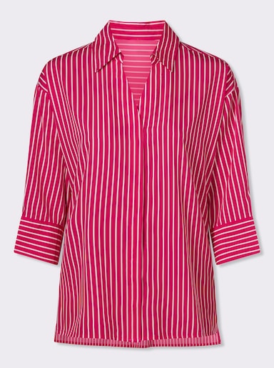 Longbluse mit Kellerfalte im Rückteil - weiß-pink-gestreift