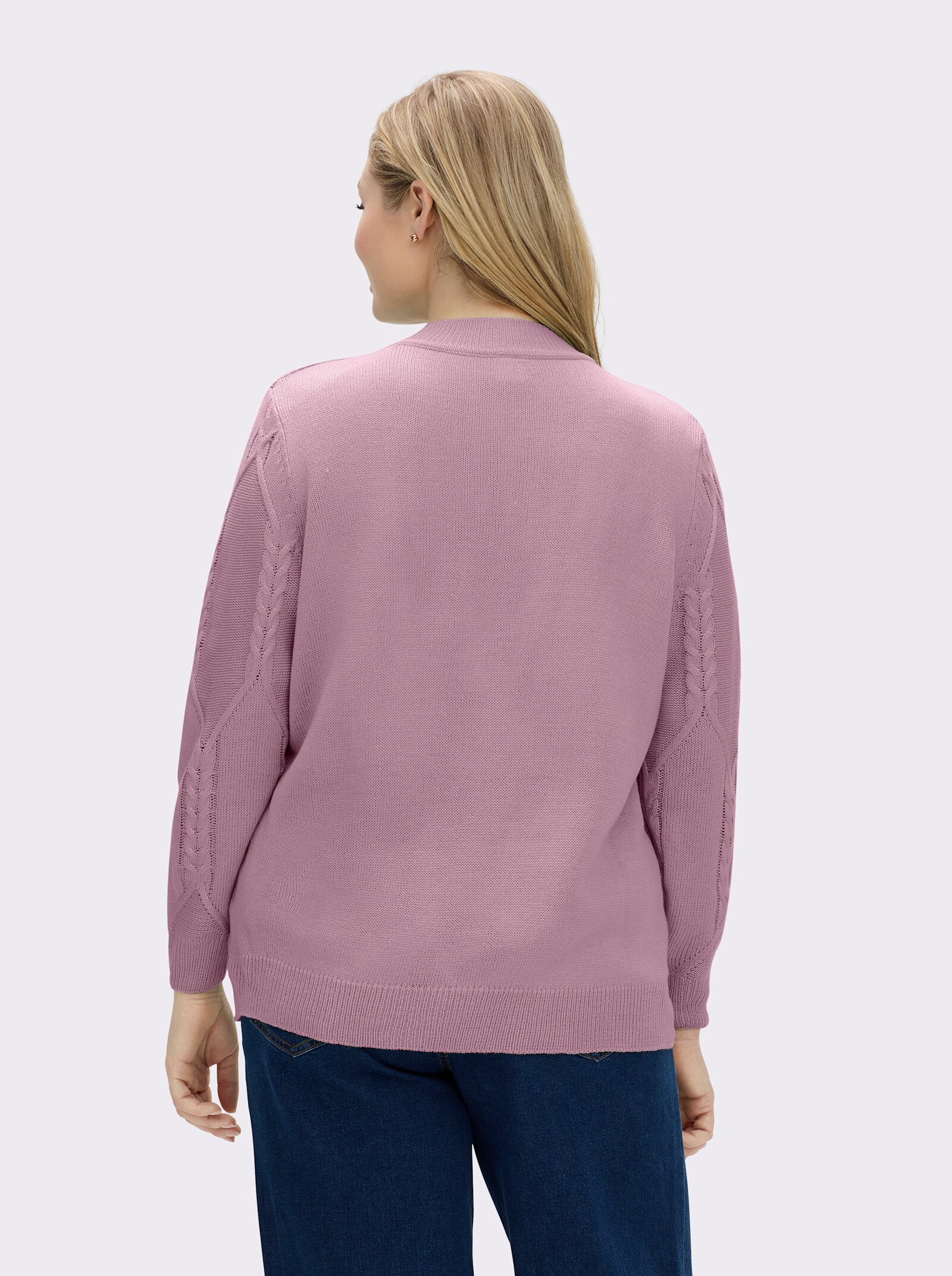 Langarm-Pullover mit Zopfmuster - mauve