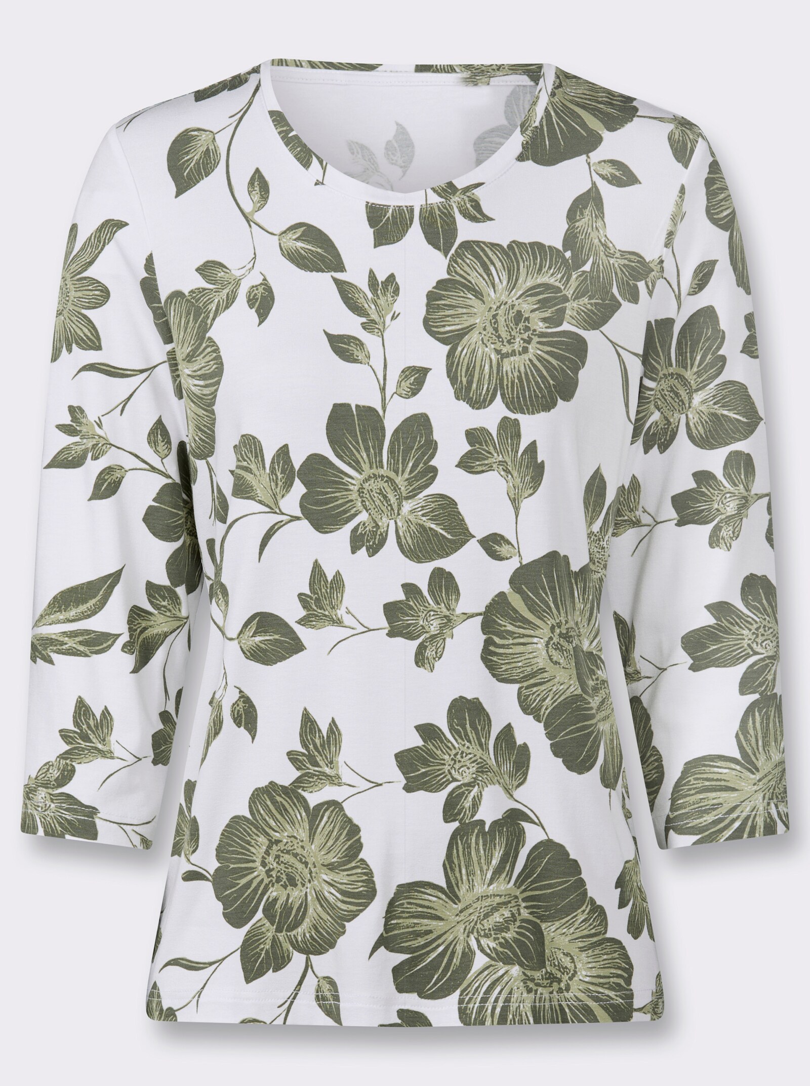 Print-Shirt im Blütendessin - weiß-khaki-bedruckt