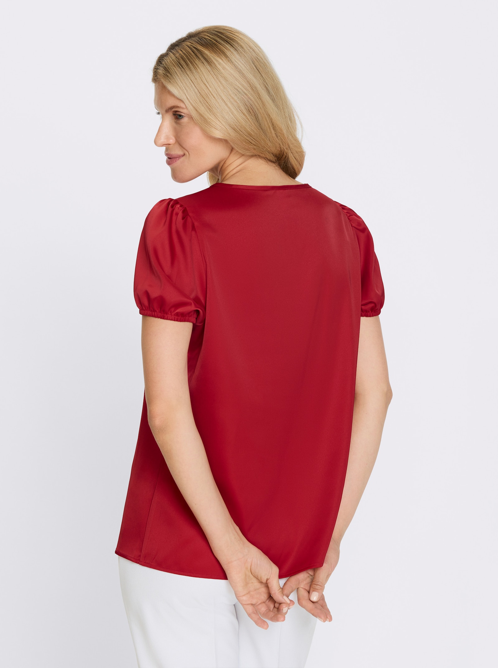 Satinbluse mit Puffärmeln - rot
