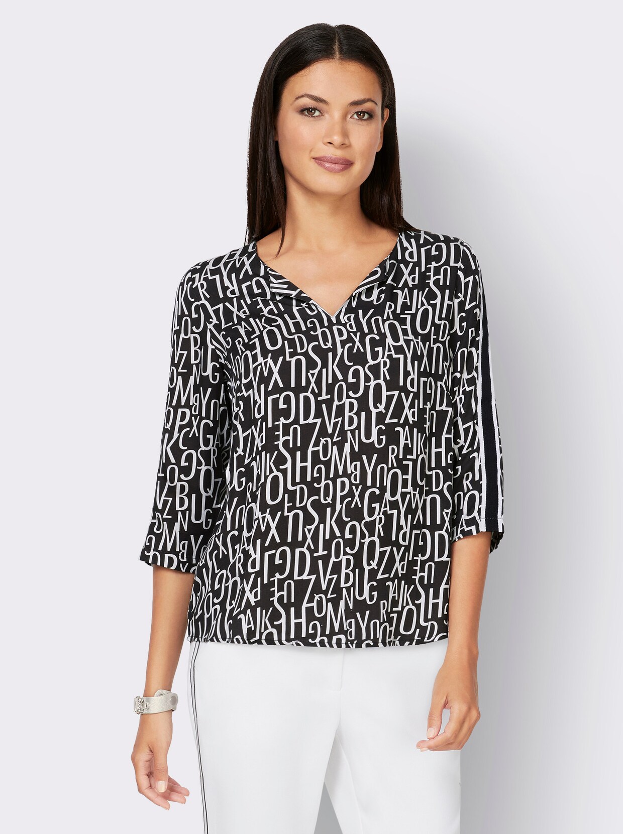 Druckbluse - schwarz-ecru-bedruckt