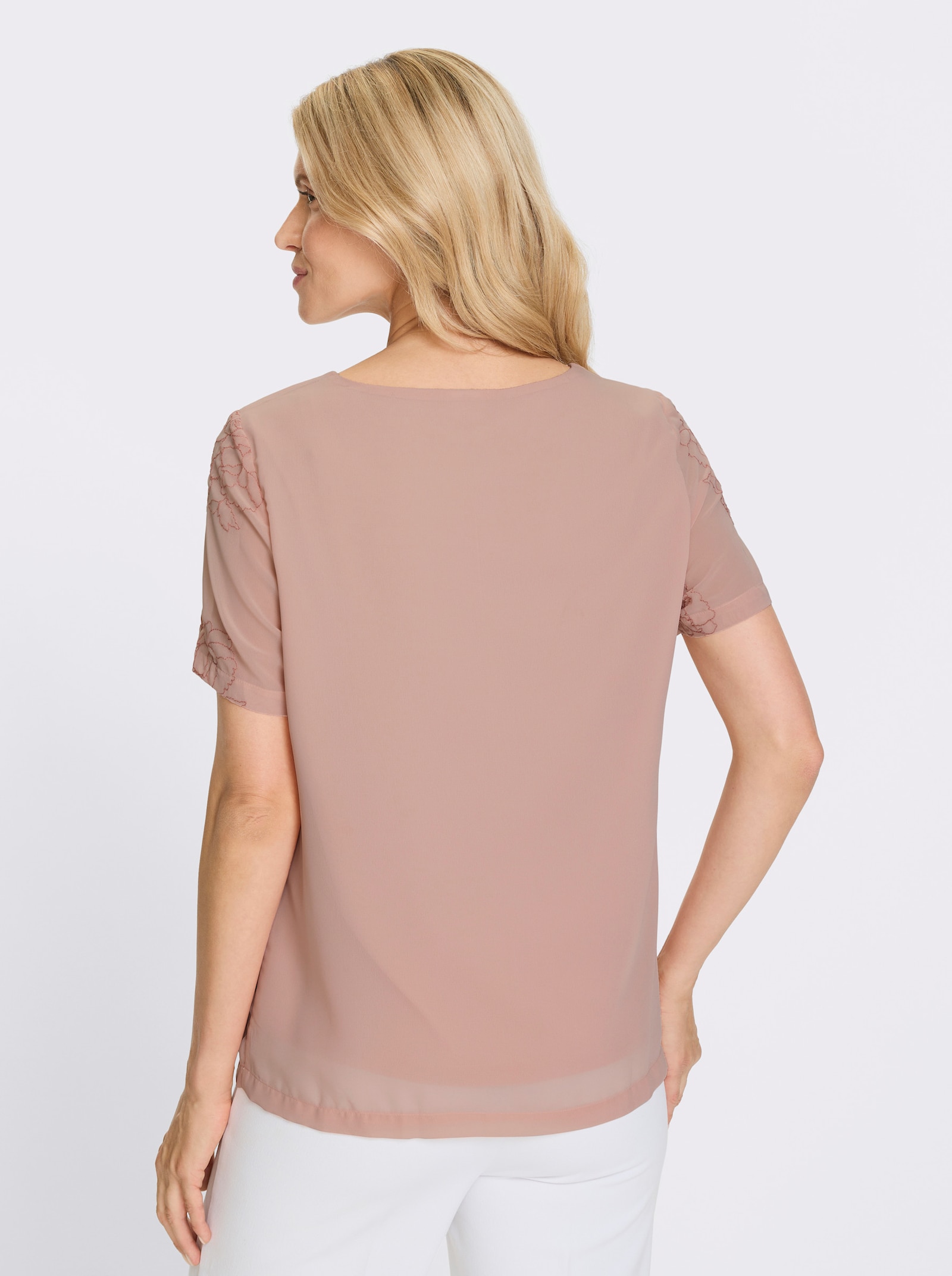 Blusenshirt mit Blüten-Applikationen - puder