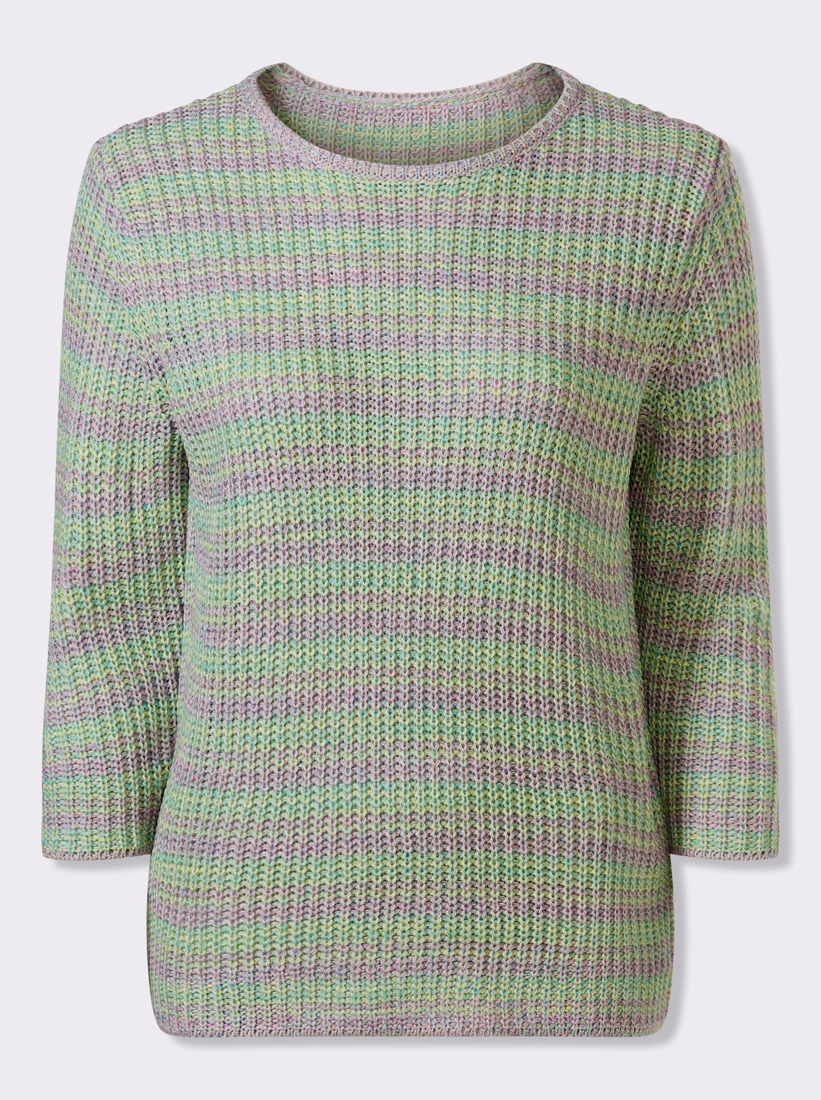 Svetr s 3/4 rukávem s vzhledem hrubého úpletu - mořská-ecru-melír