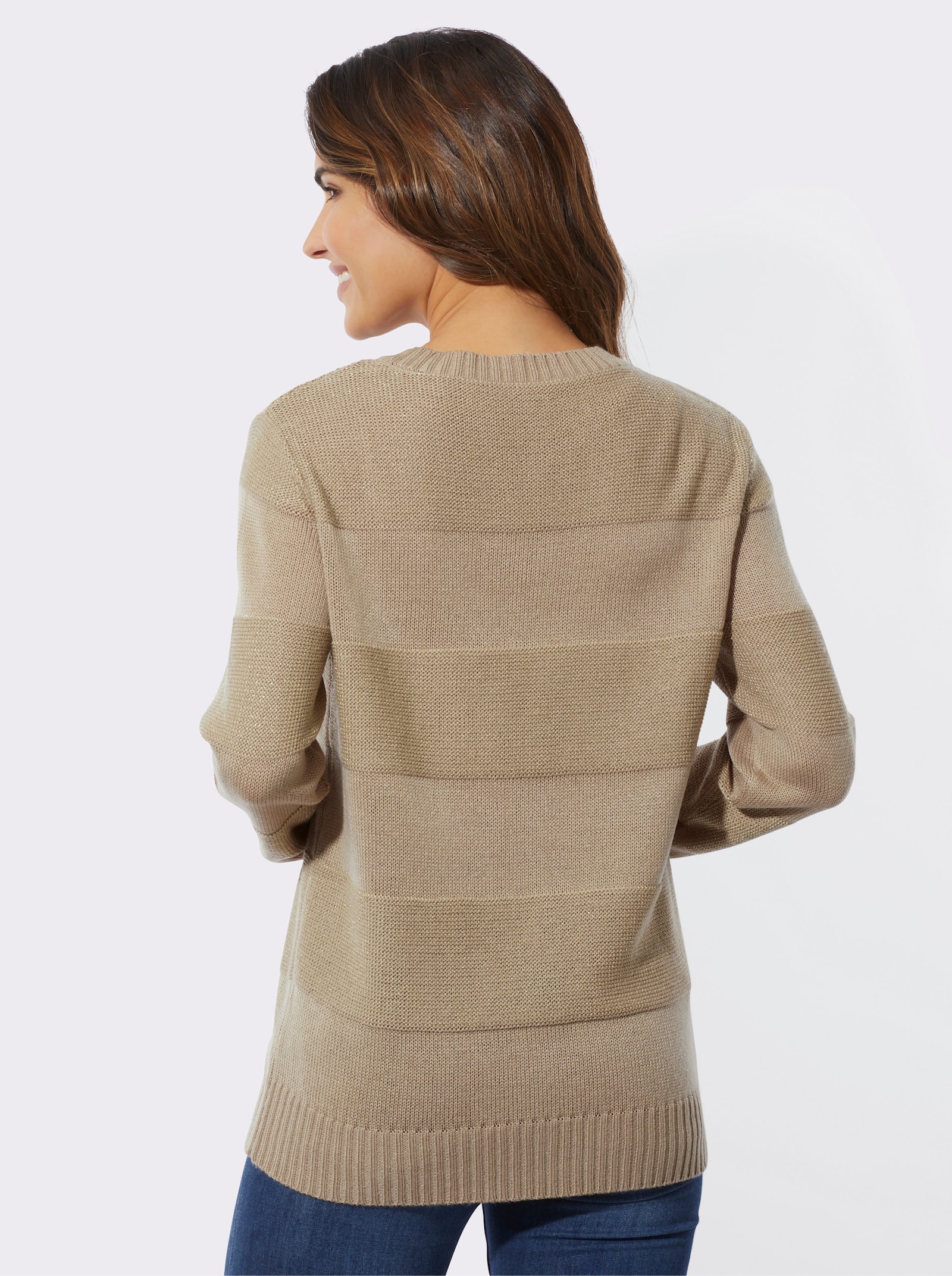 Langarm-Pullover mit Glitzergarn - beige