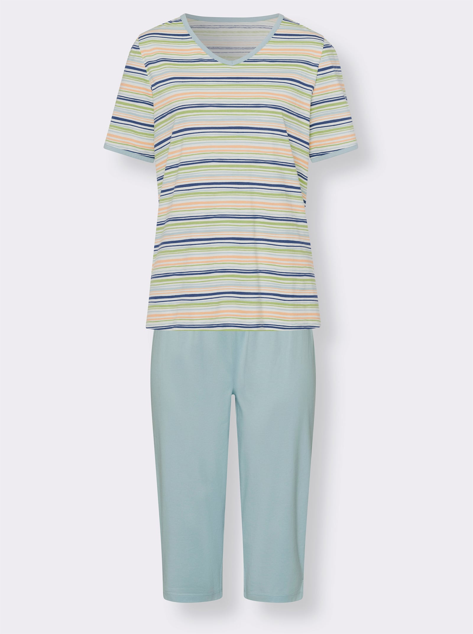 Capri pyžamo s proužkovaným vzorem - ecru-mátová-proužek