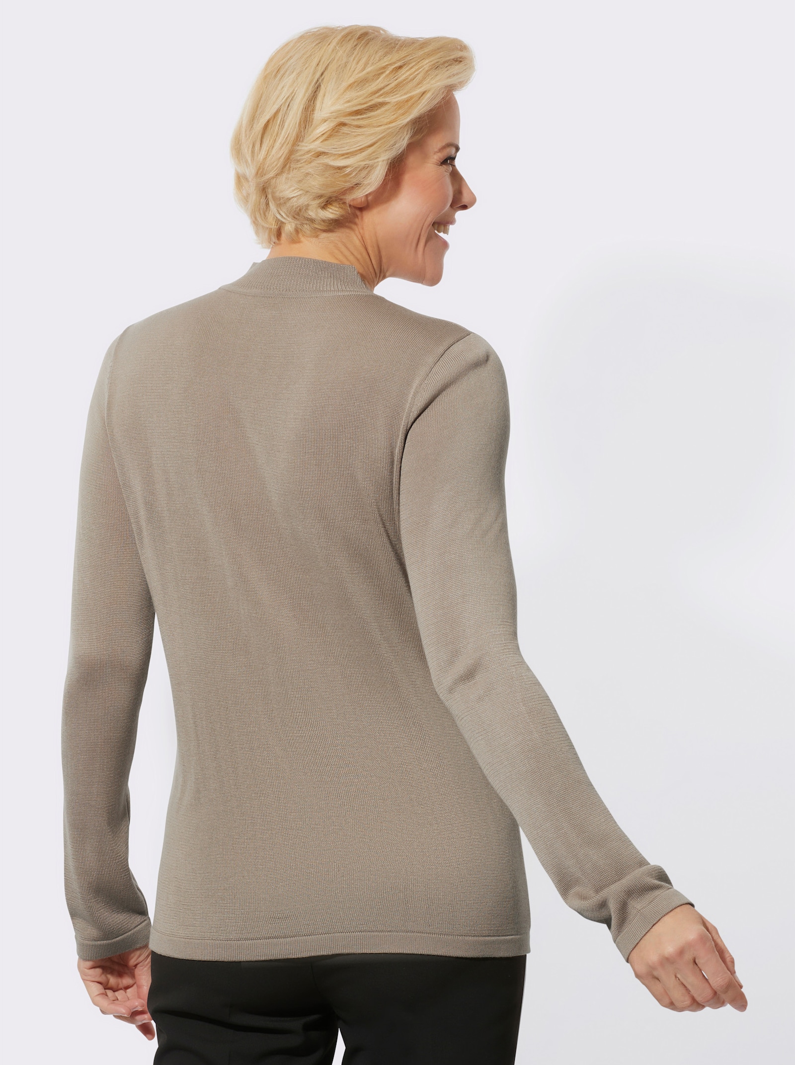 Pulóver so stojačikom a kvetovaným intarzovaným vzorom - sezamová