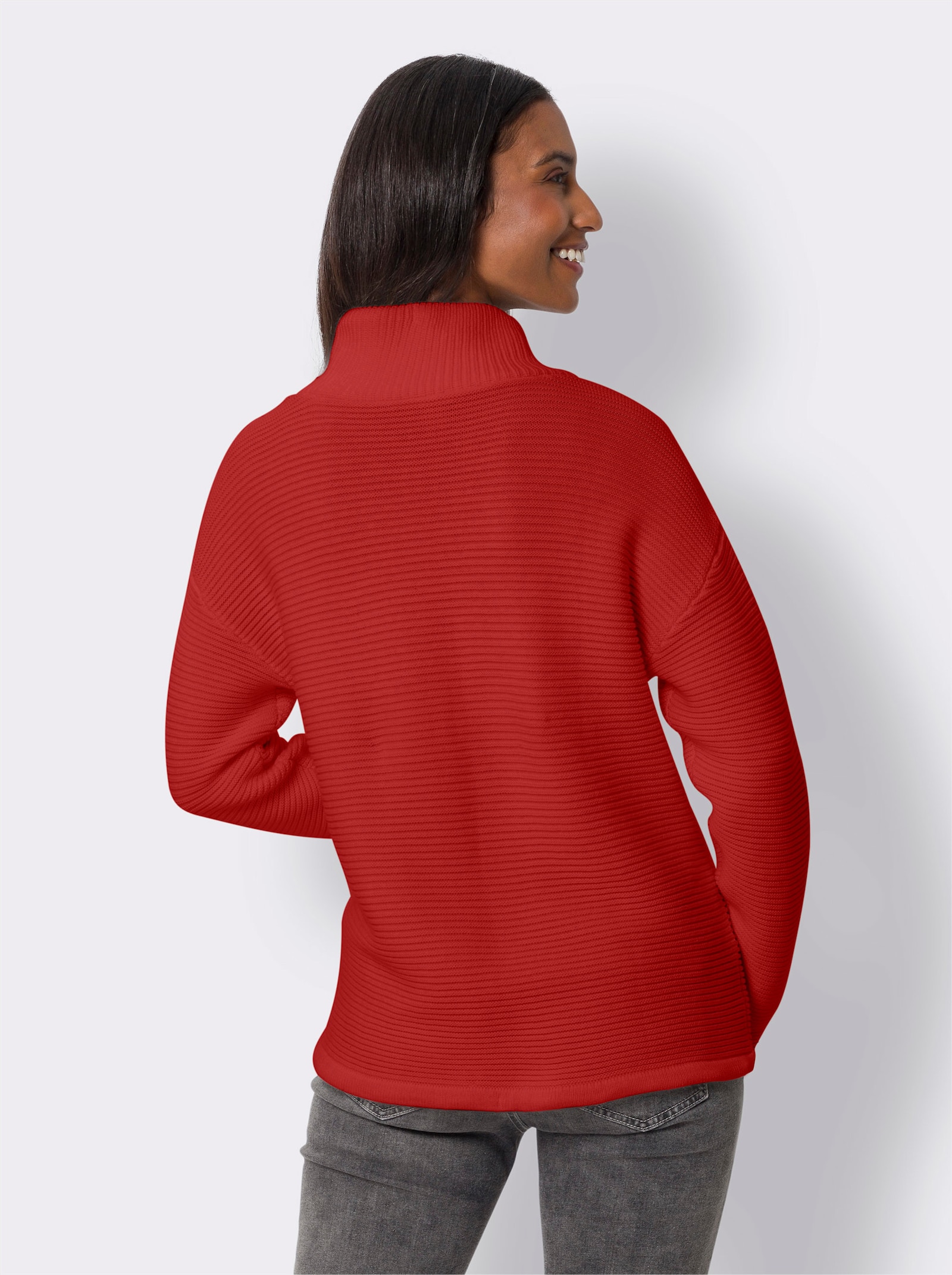 heine Stehkragenpullover im Struktur-Strick - rot-meliert