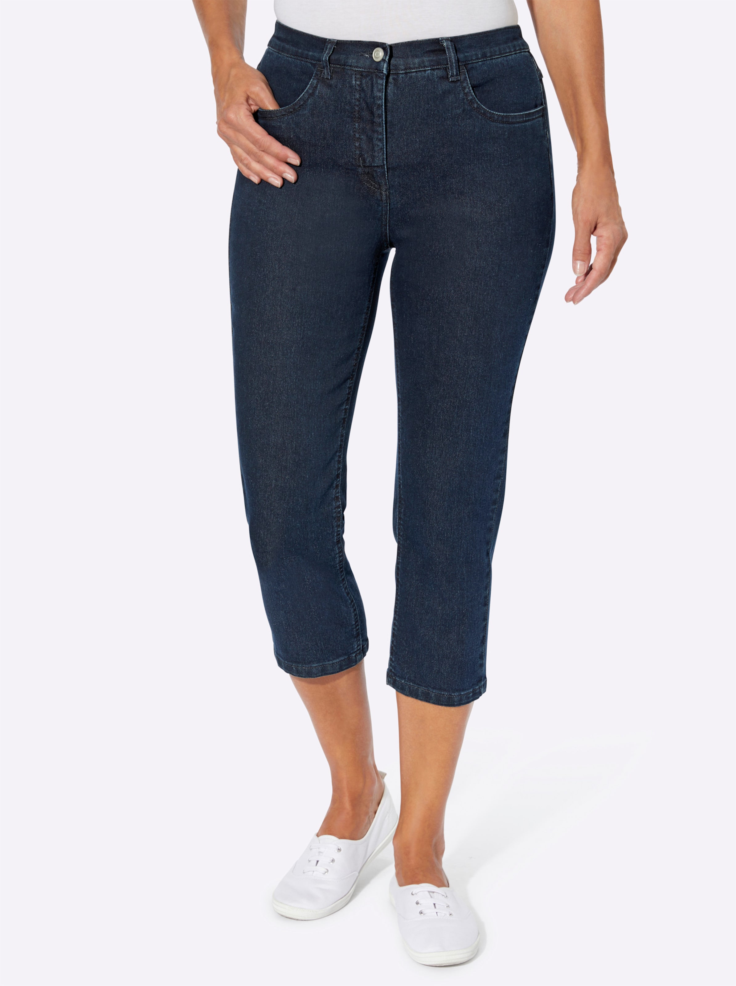 Witt Damen 3/4-Jeans mit Zier-Schnürungen, dark blue-denim