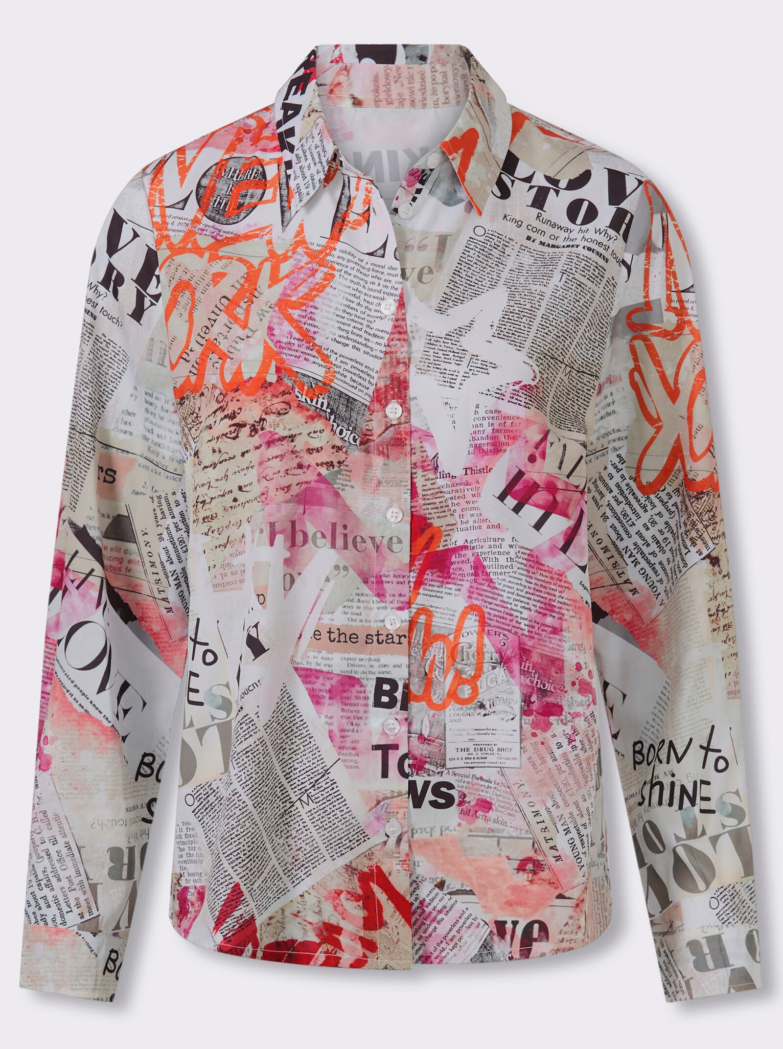 Druckbluse mit Hemdkragen - ecru-hummer-bedruckt