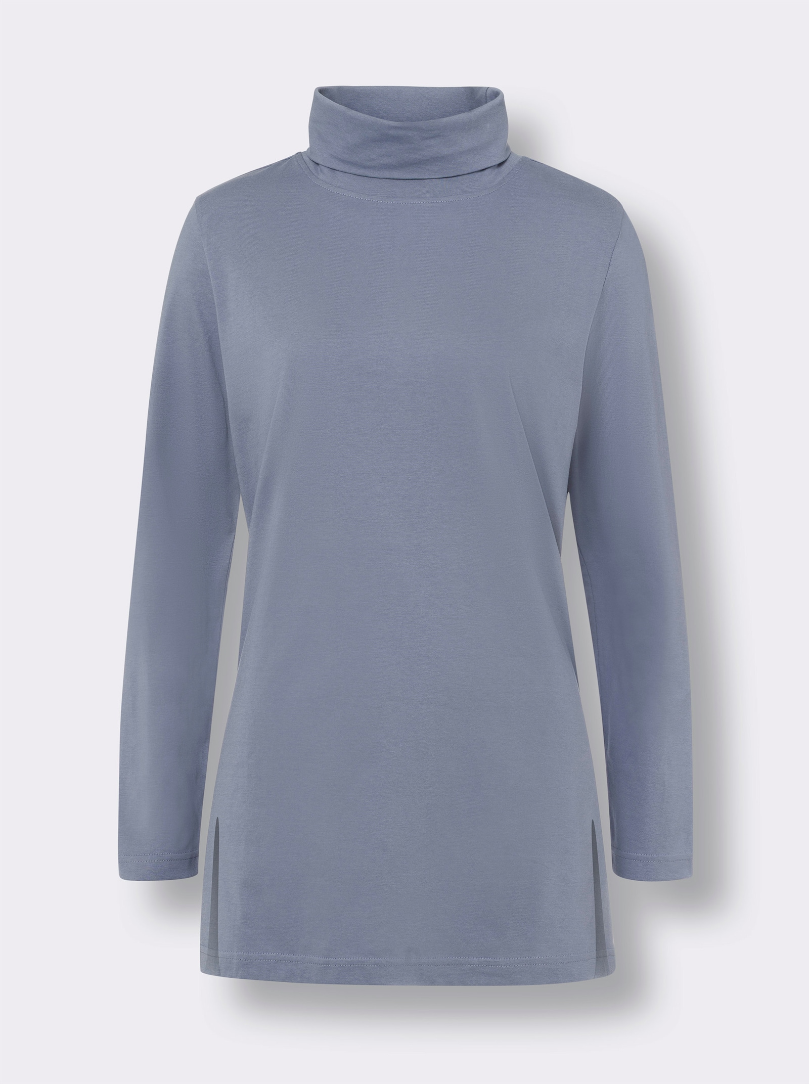Lång topp med polokrage - duvblå