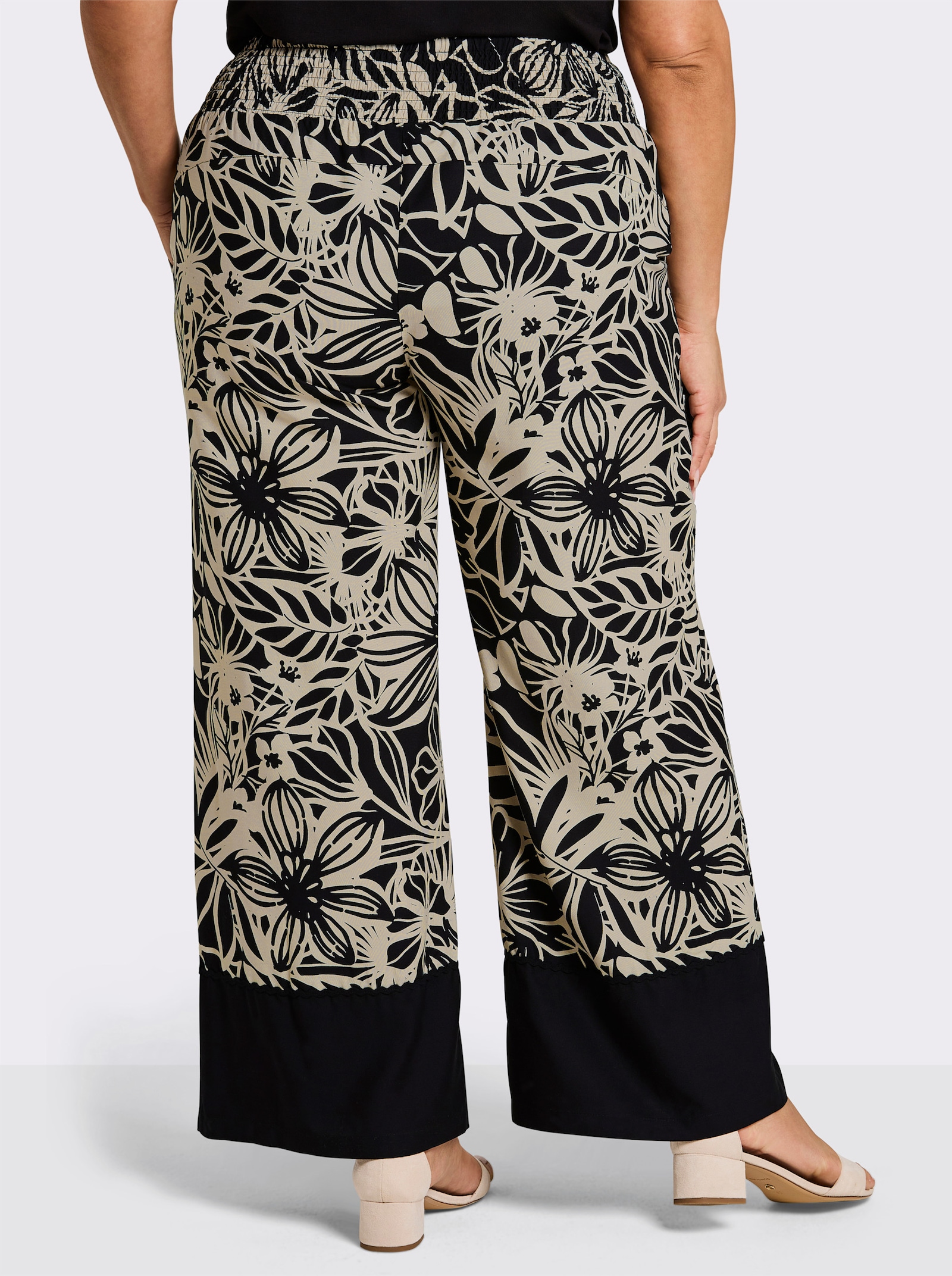 sheego Geweven broek in comfortmodel - zwart/zand geprint