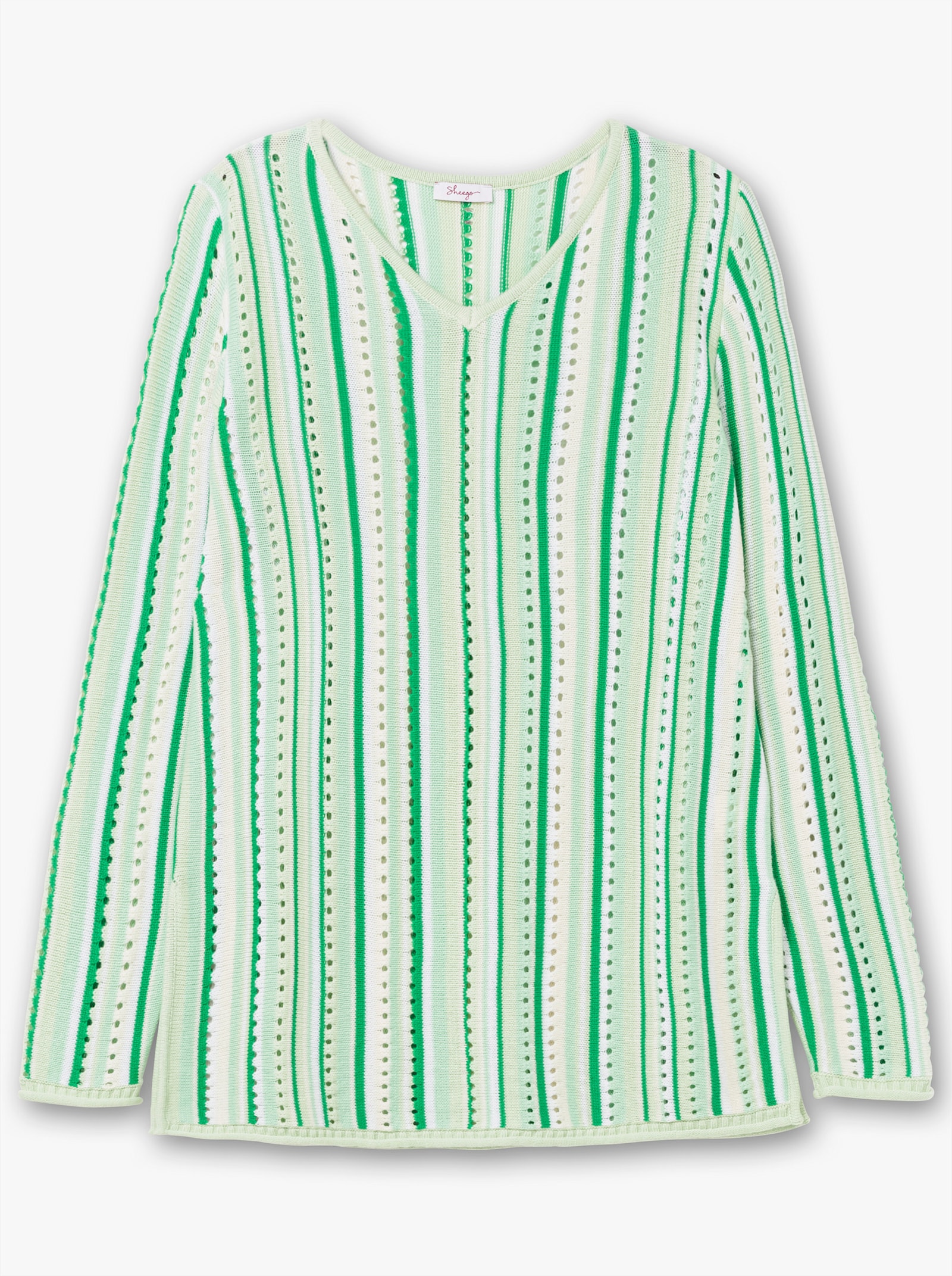 sheego Ajourpullover mit Streifen - grün-offwhite