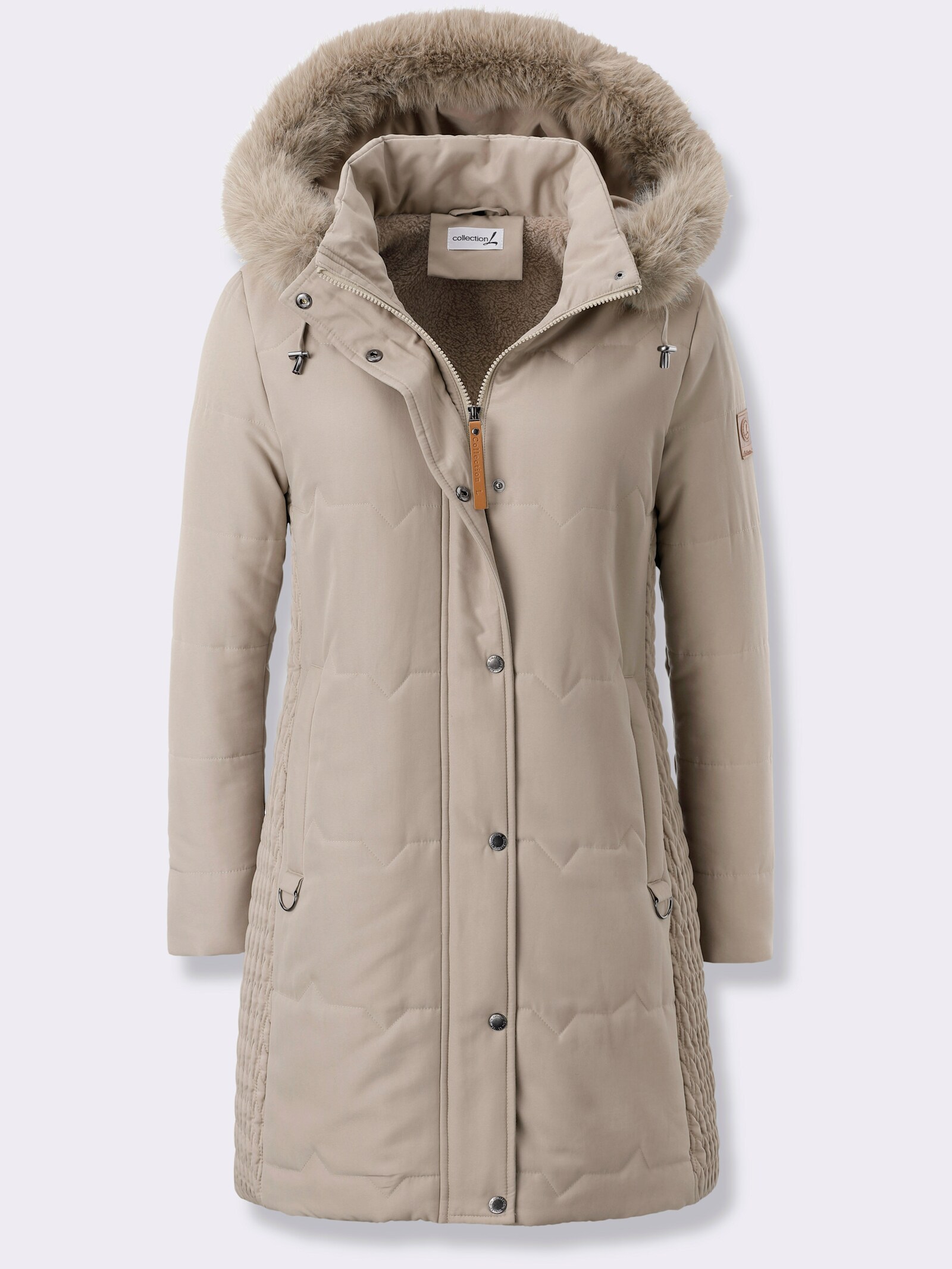 Steppjacke mit Teddy-Fleece-Futter - sesam