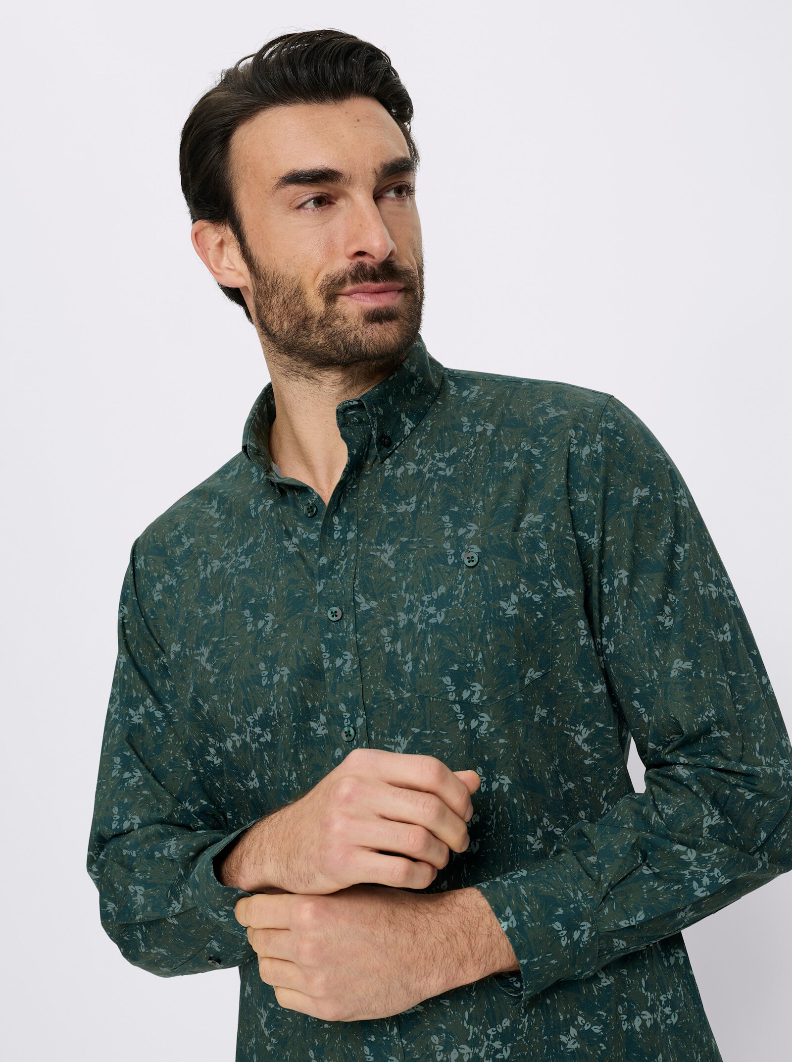 Marco Donati Langarmhemd mit Allover-Print - moos-gemustert