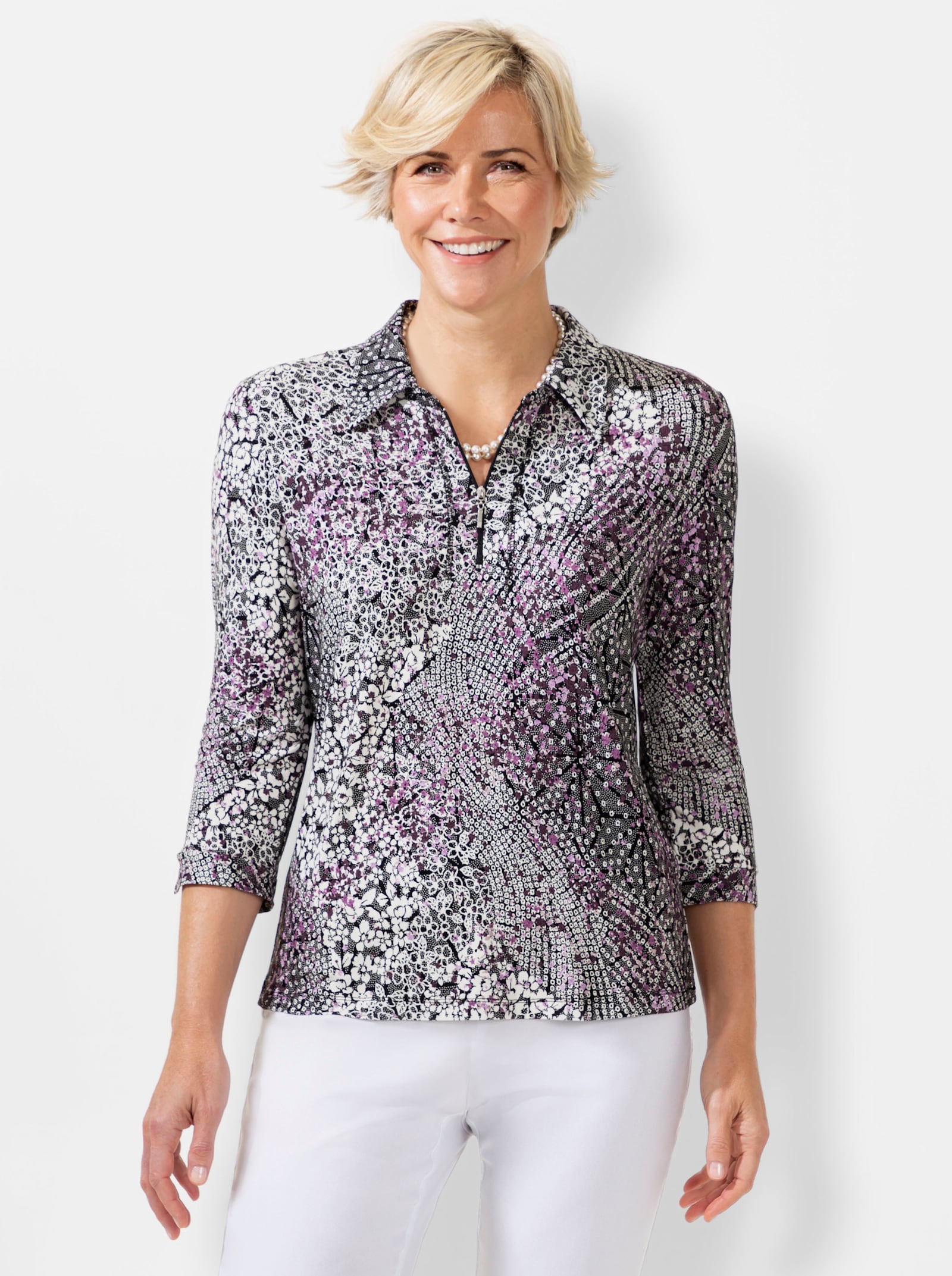 Poloshirt met print - orchidee geprint
