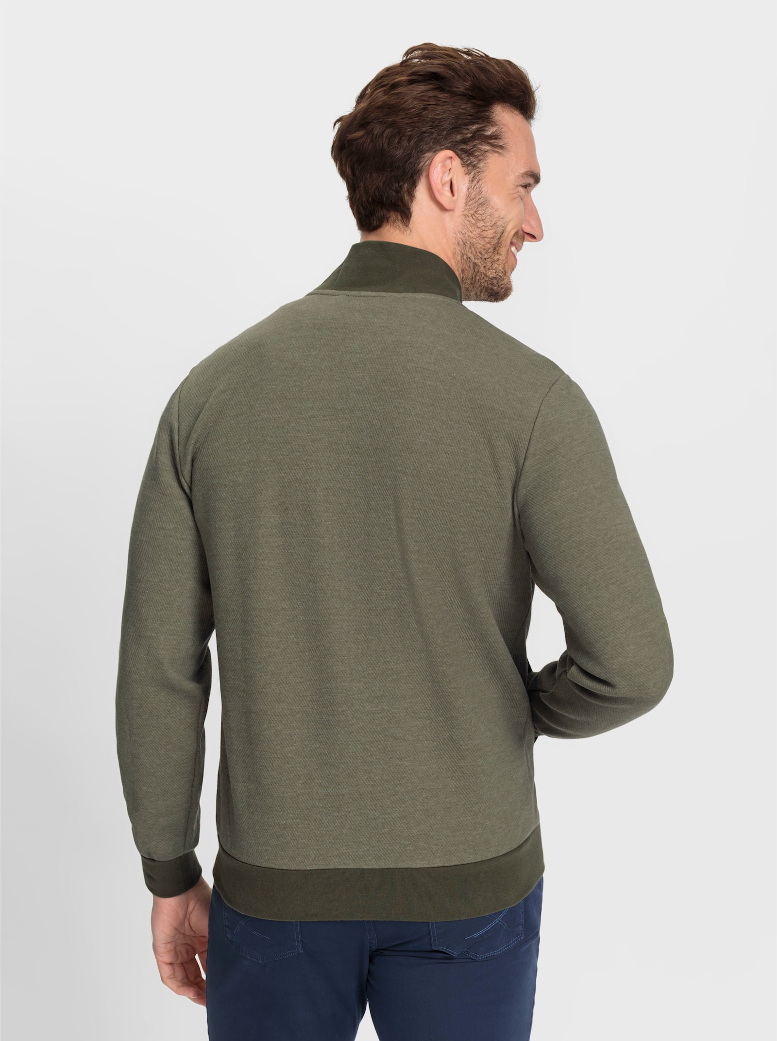 Marco Donati Sweatjacke in diagonal gerippter Struktur - khaki-meliert