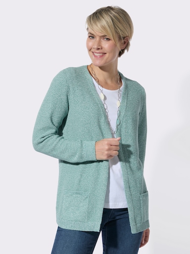 Strickjacke in verschlussloser Form - salbei-ecru-meliert